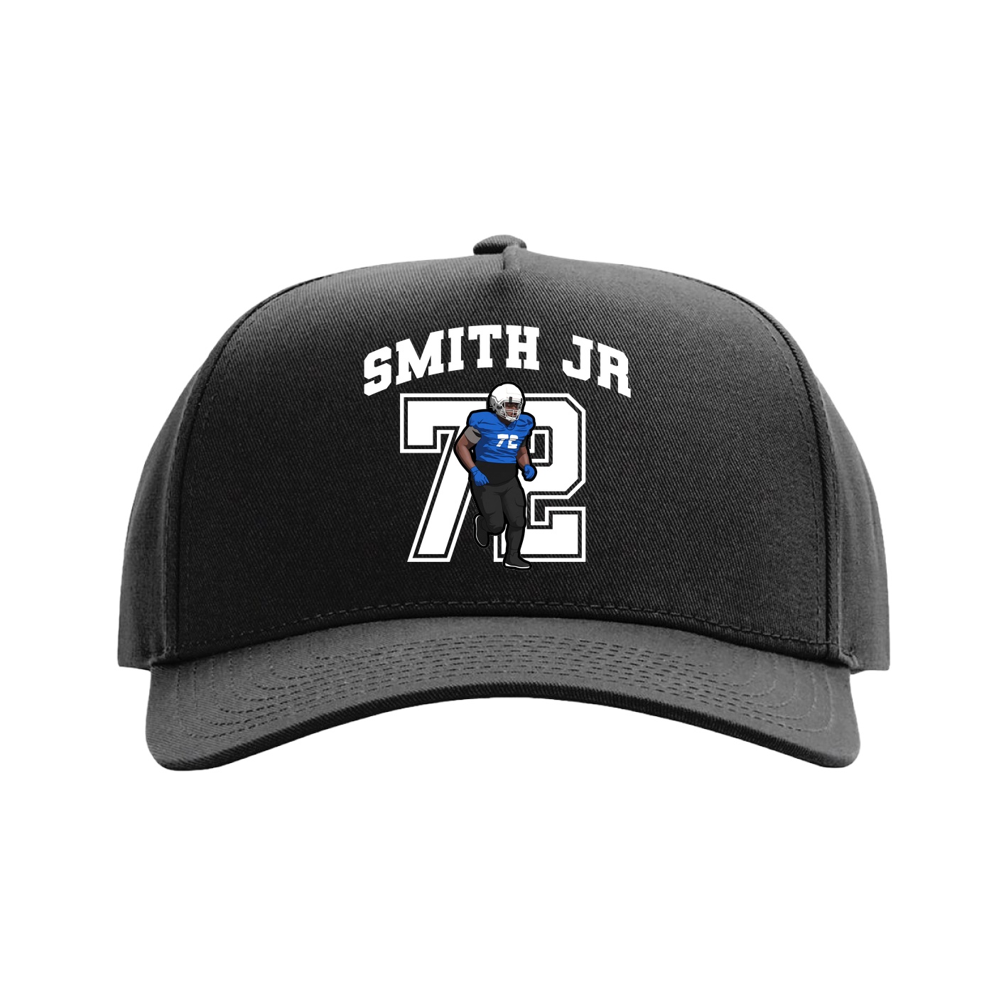 Full Fabric Five-Panel Champ Cap — Number in Black