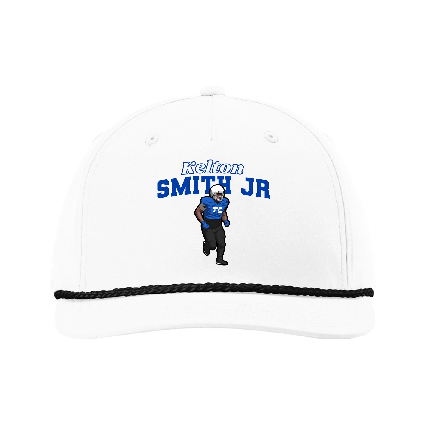 Five-Panel Classic Rope Cap — Name Arch in White