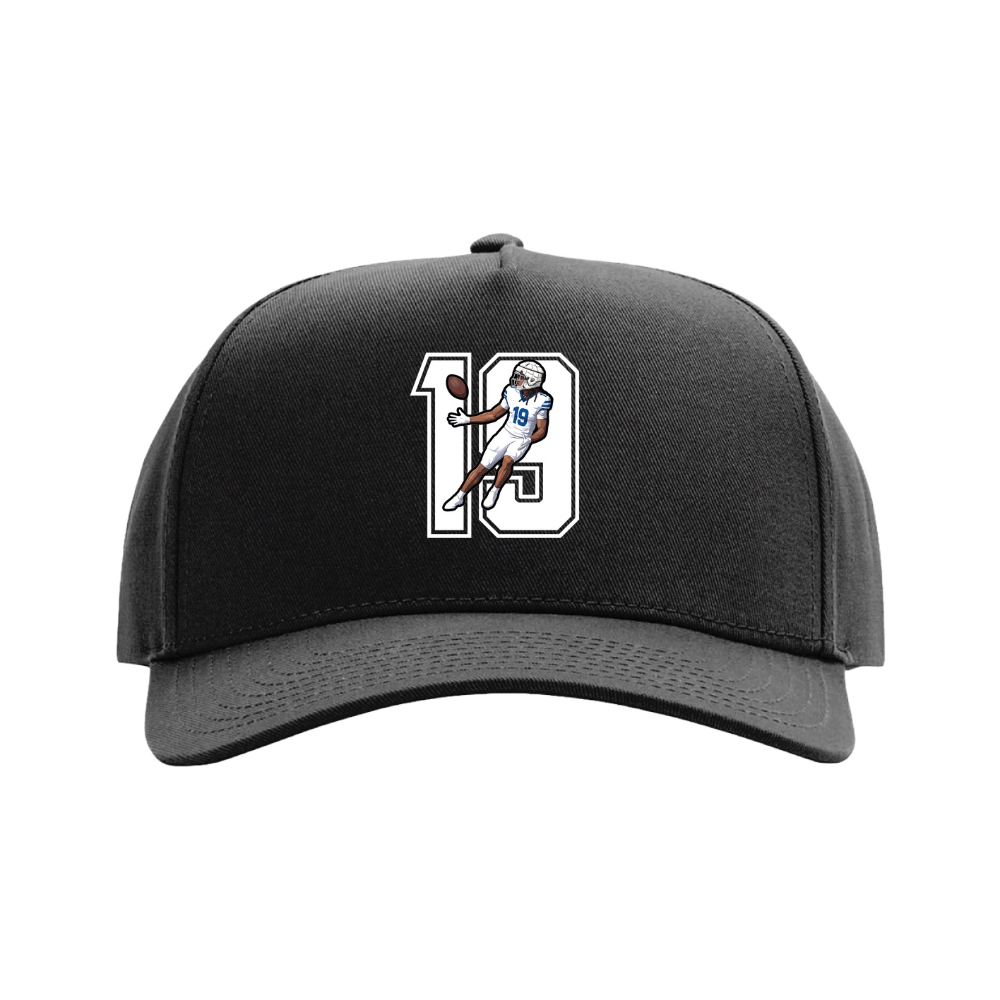 Full Fabric Five-Panel Champ Cap — Number in Black