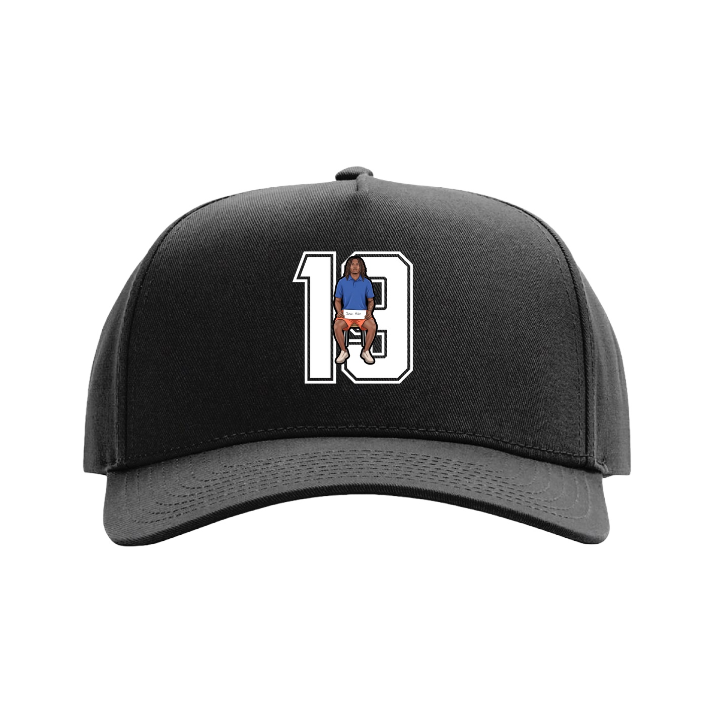 Full Fabric Five-Panel Champ Cap — Number in Black