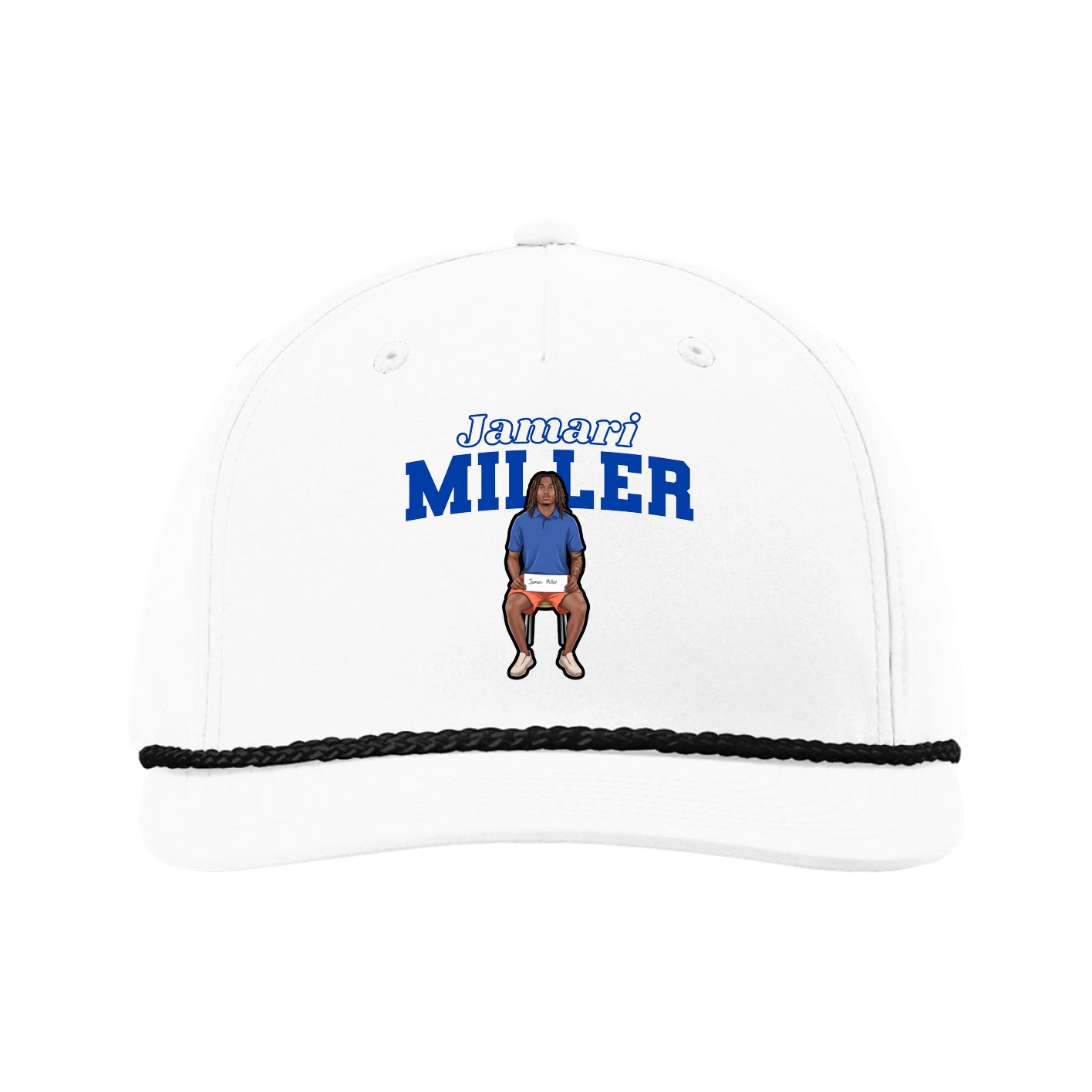 Five-Panel Classic Rope Cap — Name Arch in White