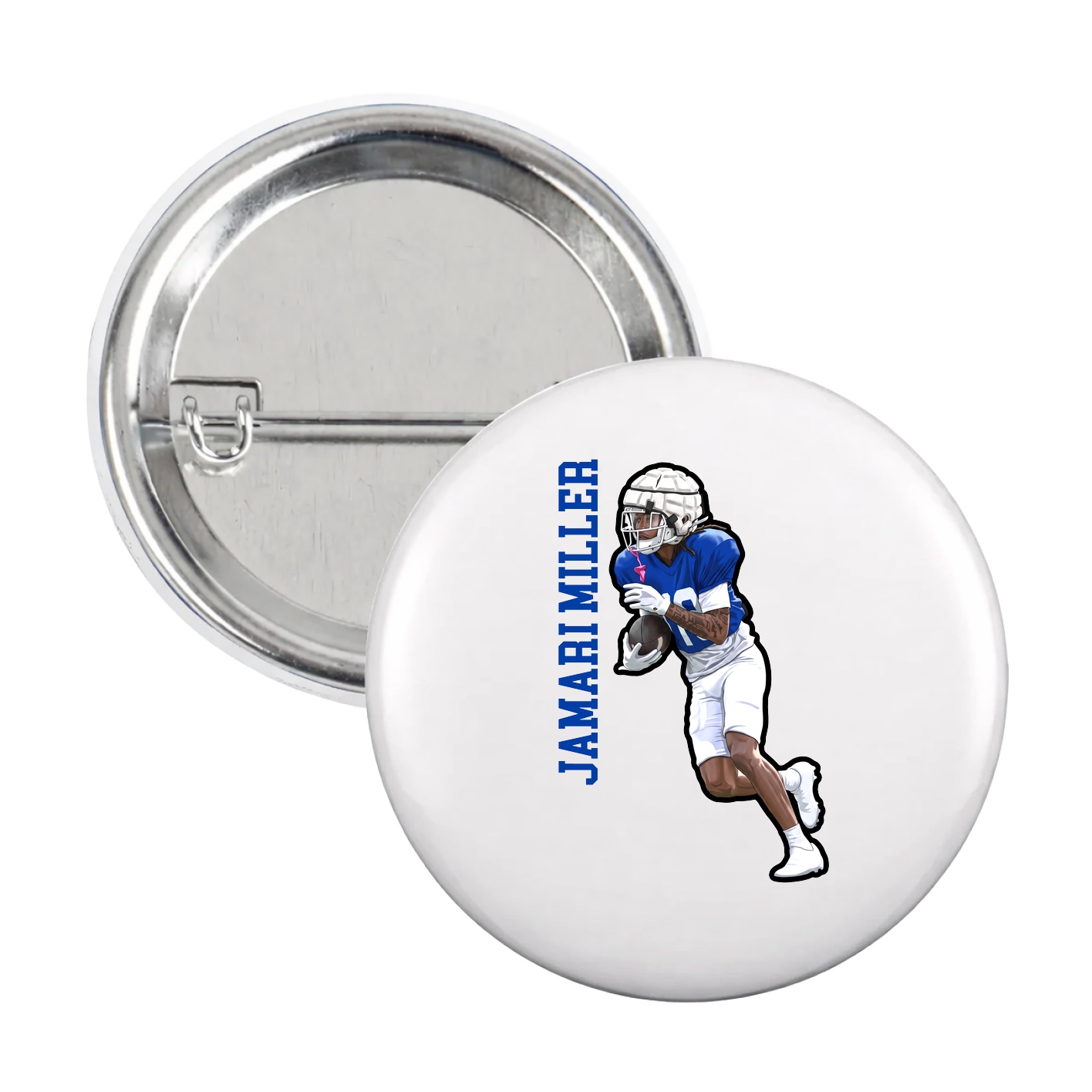 Game Day Button — Name Vertical in White