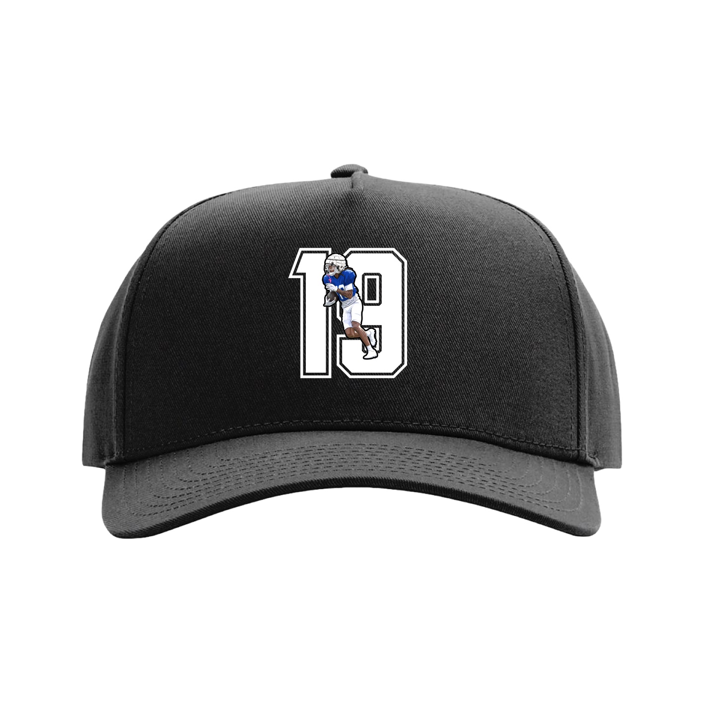 Full Fabric Five-Panel Champ Cap — Number in Black