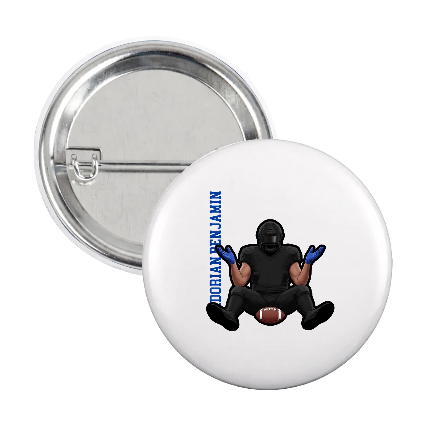 Game Day Button — Name Vertical in White