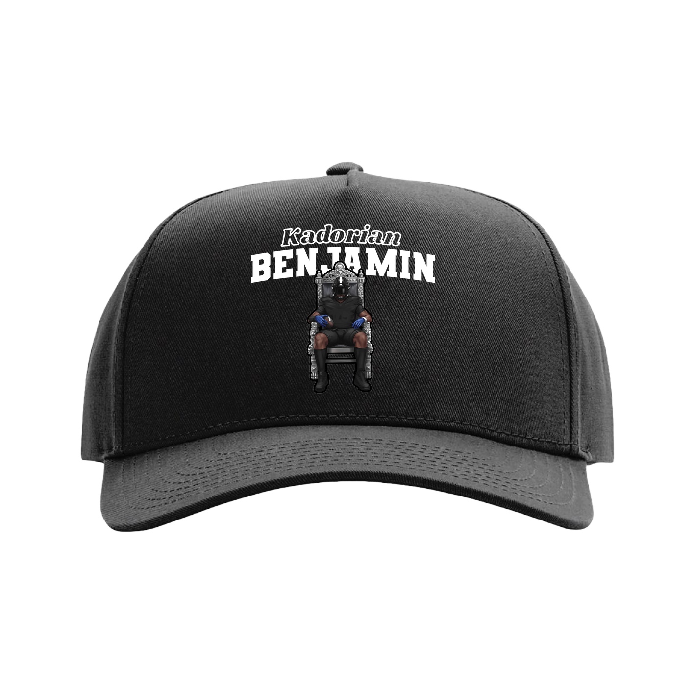 Full Fabric Five-Panel Champ Cap — Name Arch in Black