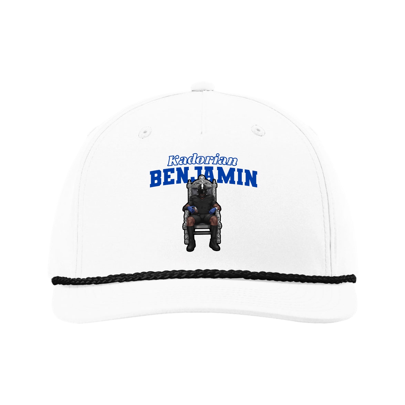 Five-Panel Classic Rope Cap — Name Arch in White
