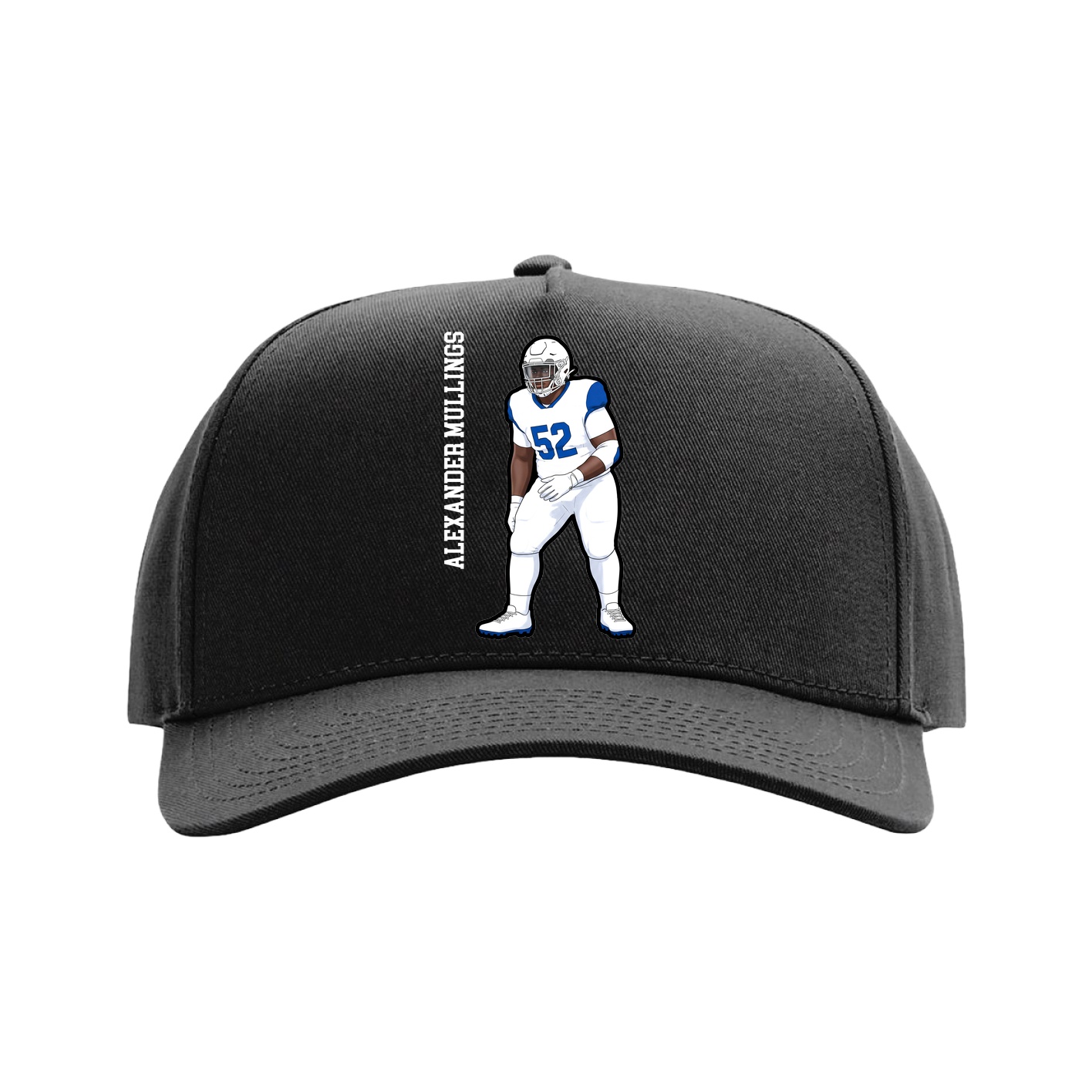 Full Fabric Five-Panel Champ Cap — Name Vertical in Black