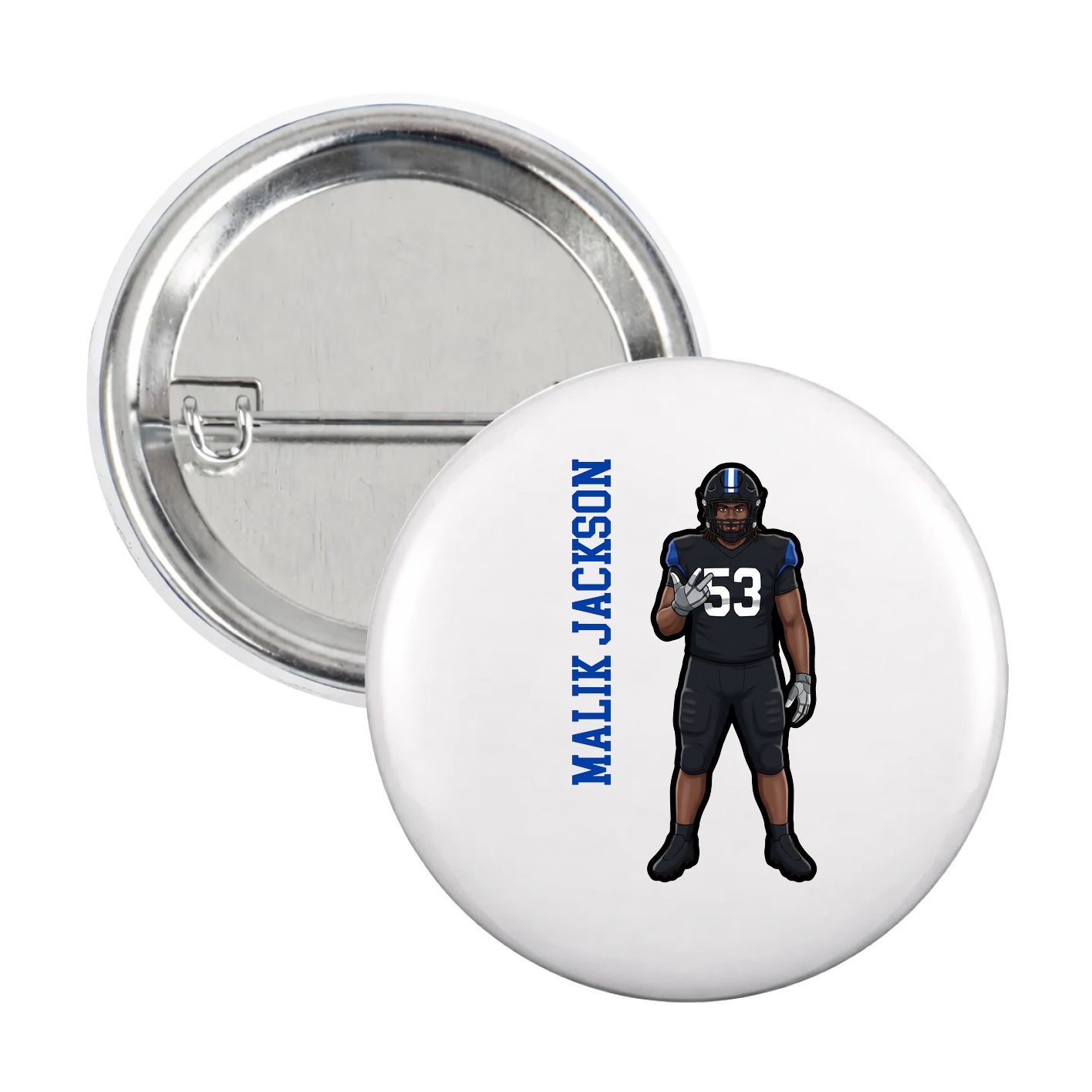 Game Day Button — Name Vertical in White