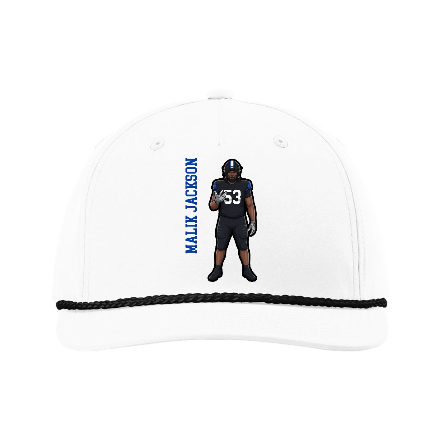 Five-Panel Classic Rope Cap — Name Vertical in White