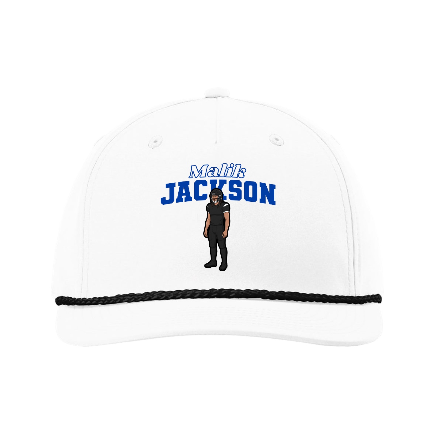 Five-Panel Classic Rope Cap — Name Arch in White