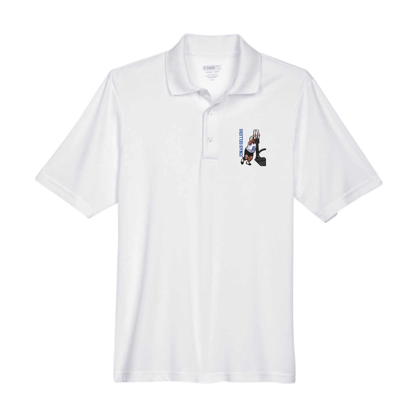 Performance Polo — Name Vertical in White