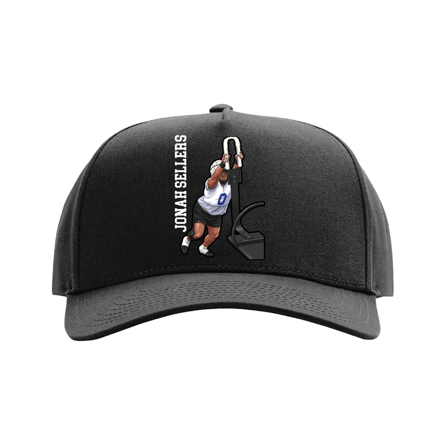 Full Fabric Five-Panel Champ Cap — Name Vertical in Black