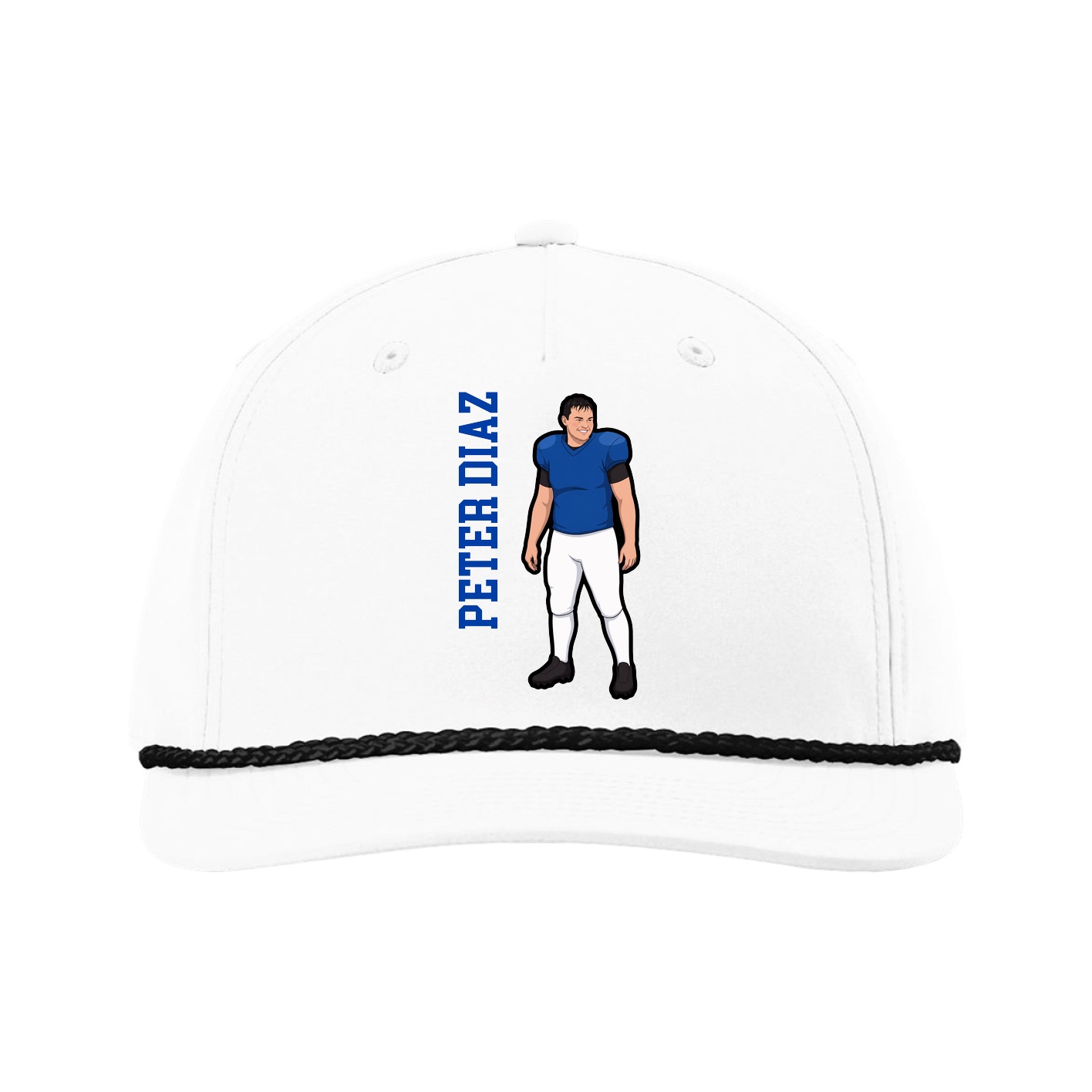 Five-Panel Classic Rope Cap — Name Vertical in White