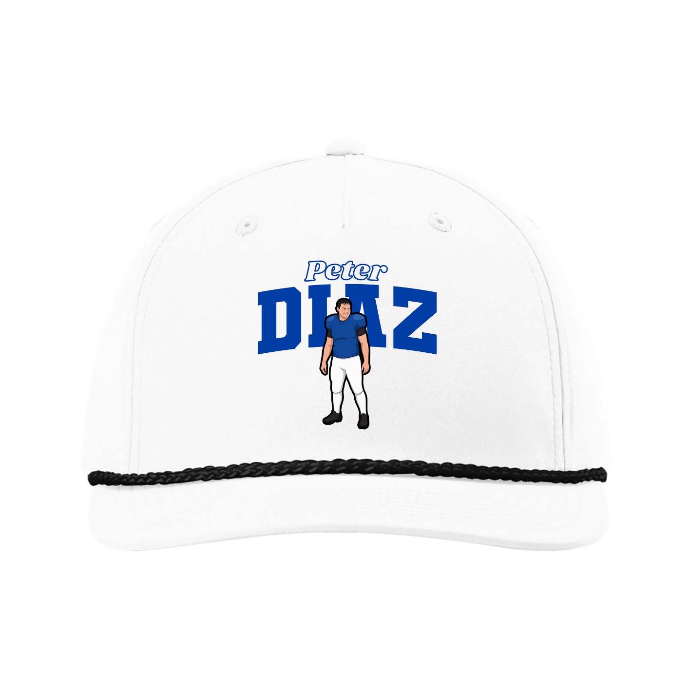 Five-Panel Classic Rope Cap — Name Arch in White