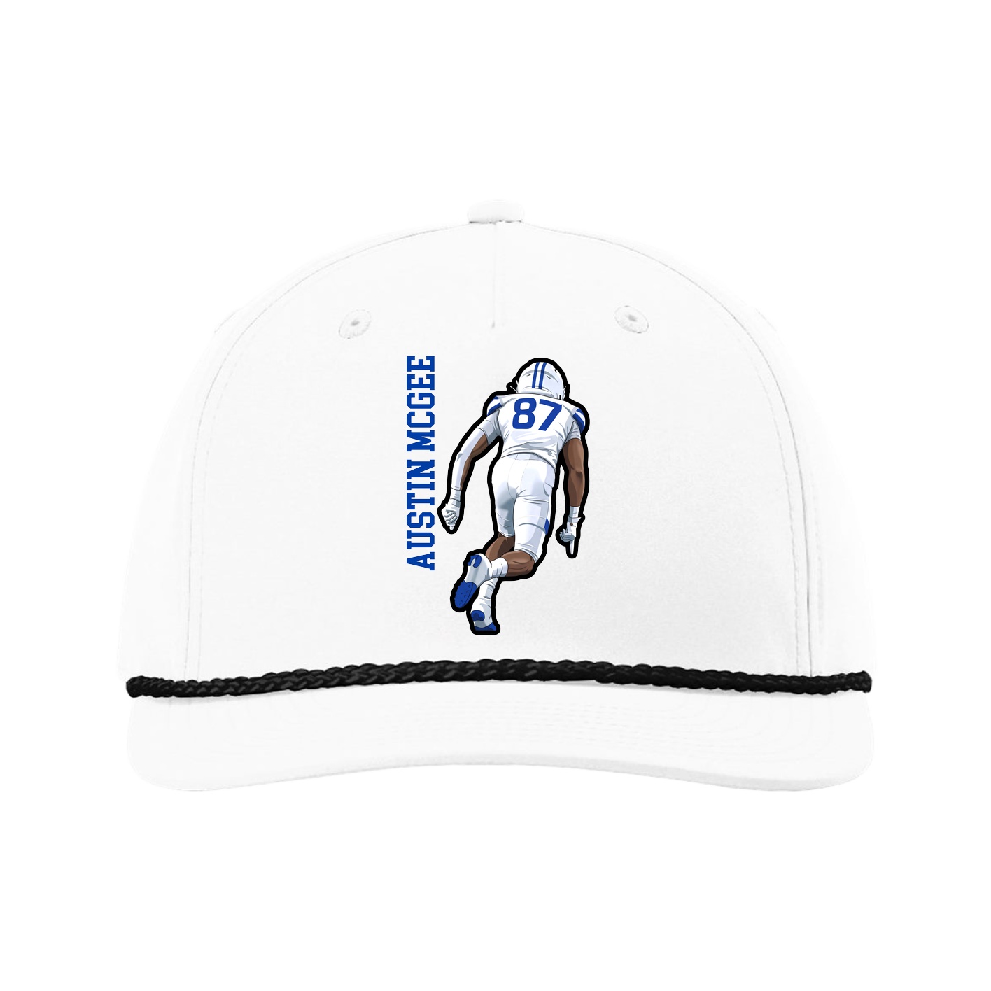 Five-Panel Classic Rope Cap — Name Vertical in White