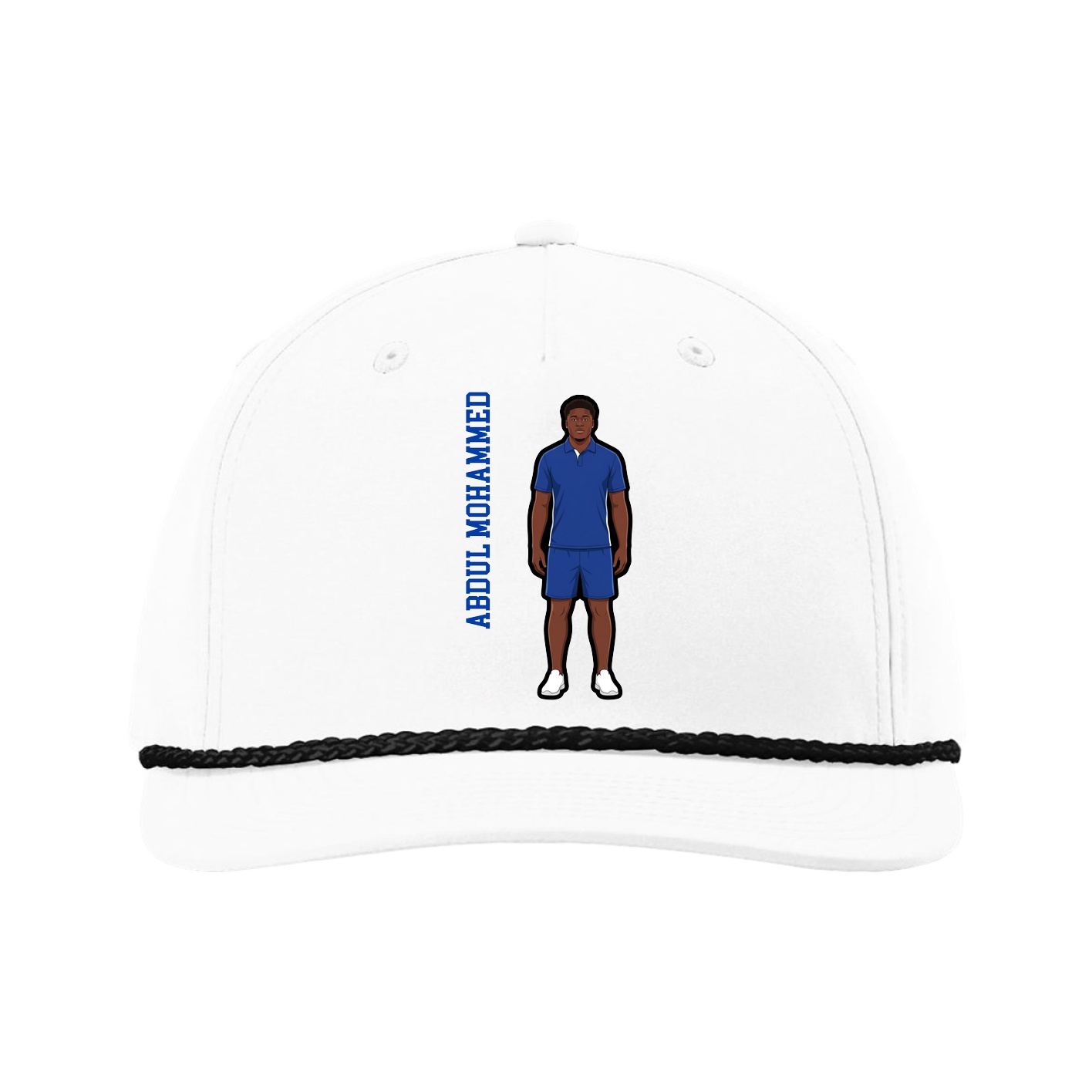 Five-Panel Classic Rope Cap — Name Vertical in White