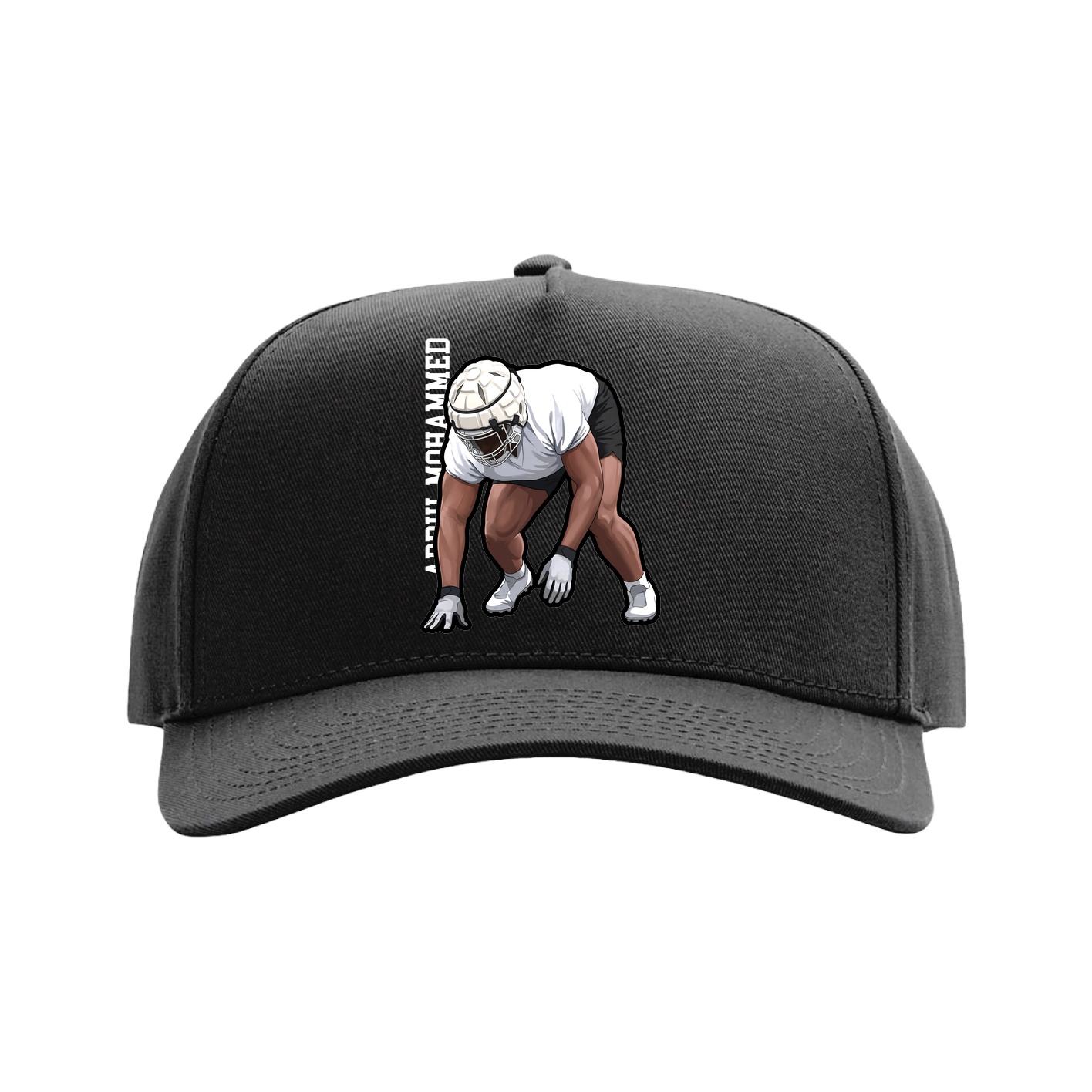 Full Fabric Five-Panel Champ Cap — Name Vertical in Black