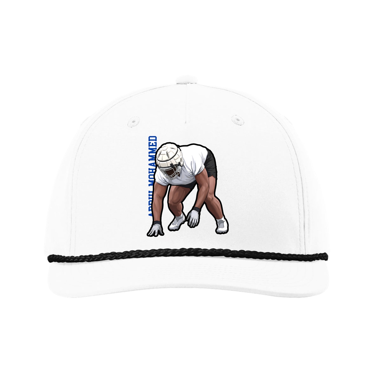 Five-Panel Classic Rope Cap — Name Vertical in White