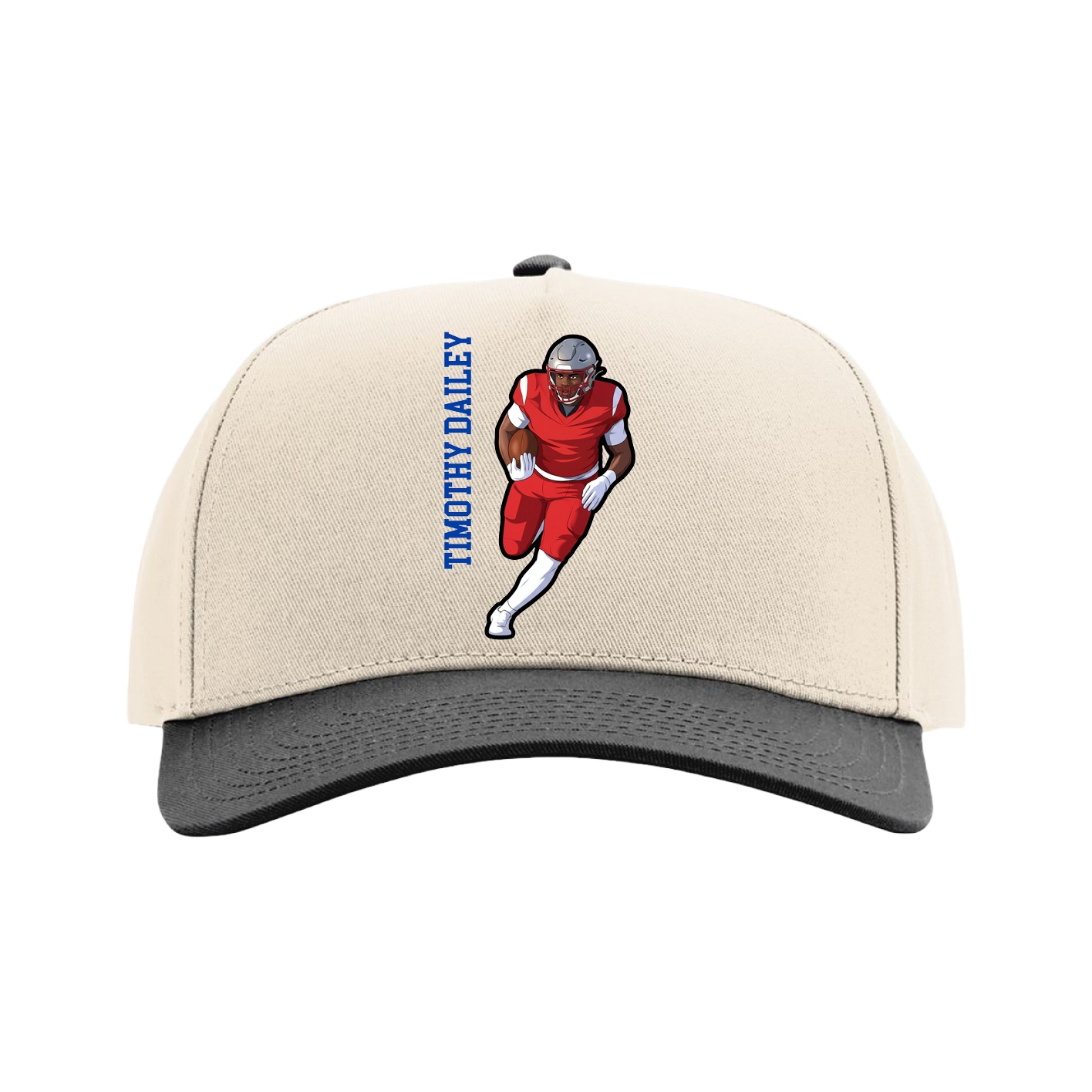 Full Fabric Five-Panel Champ Cap — Name Vertical in Cream/Black