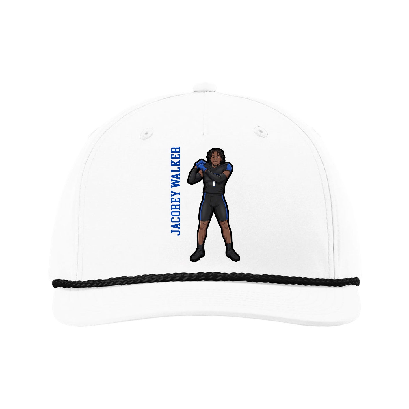 Five-Panel Classic Rope Cap — Name Vertical in White