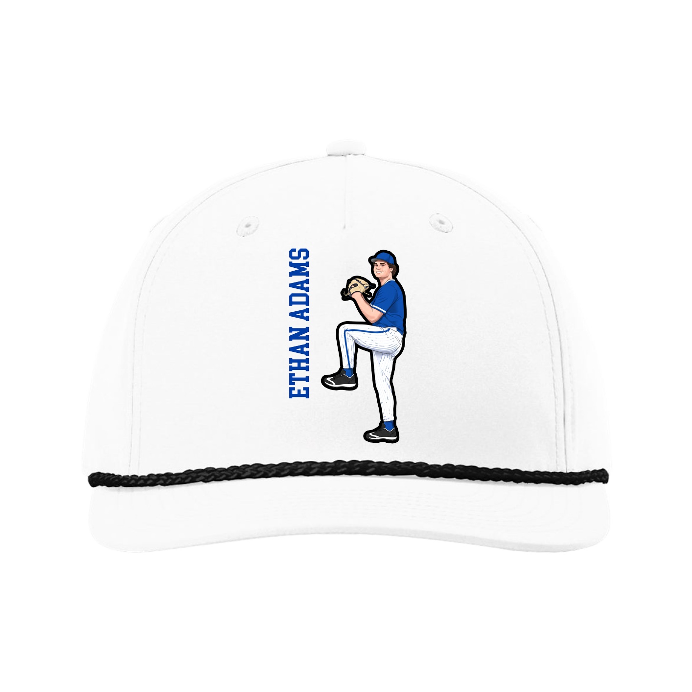 Five-Panel Classic Rope Cap — Name Vertical in White