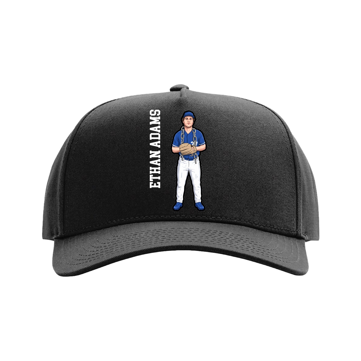 Full Fabric Five-Panel Champ Cap — Name Vertical in Black