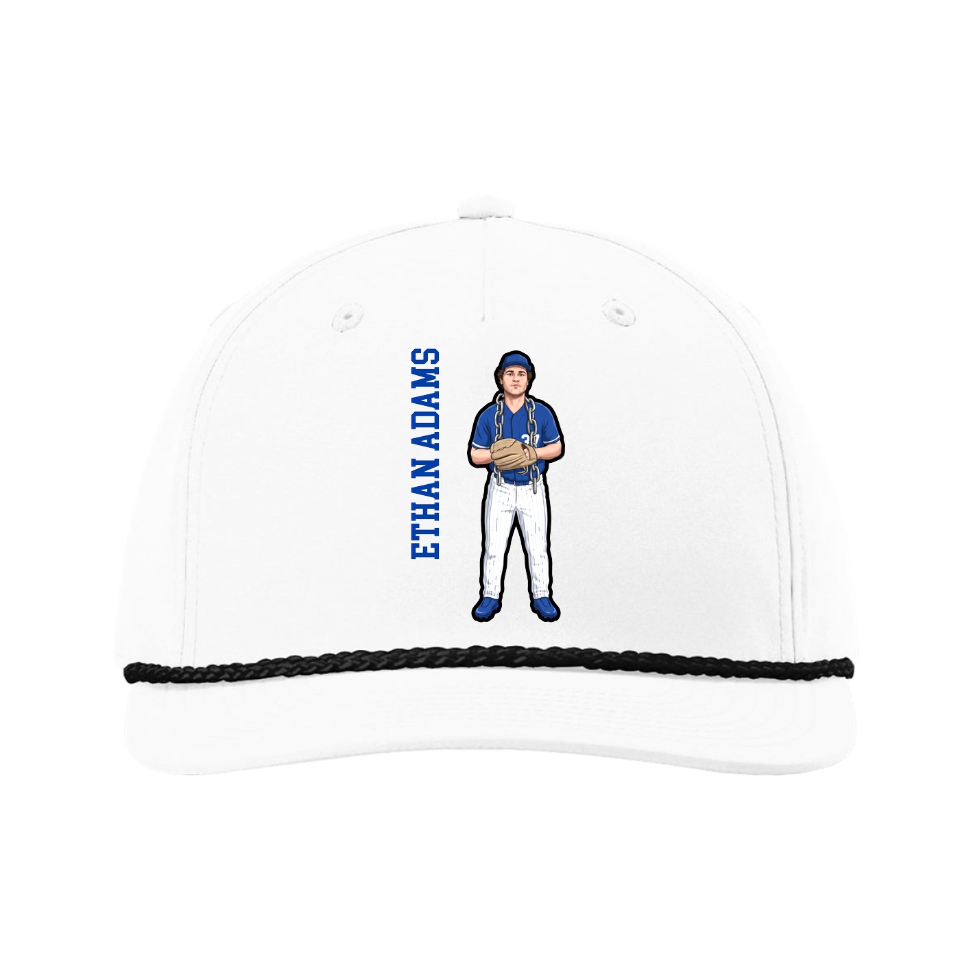 Five-Panel Classic Rope Cap — Name Vertical in White