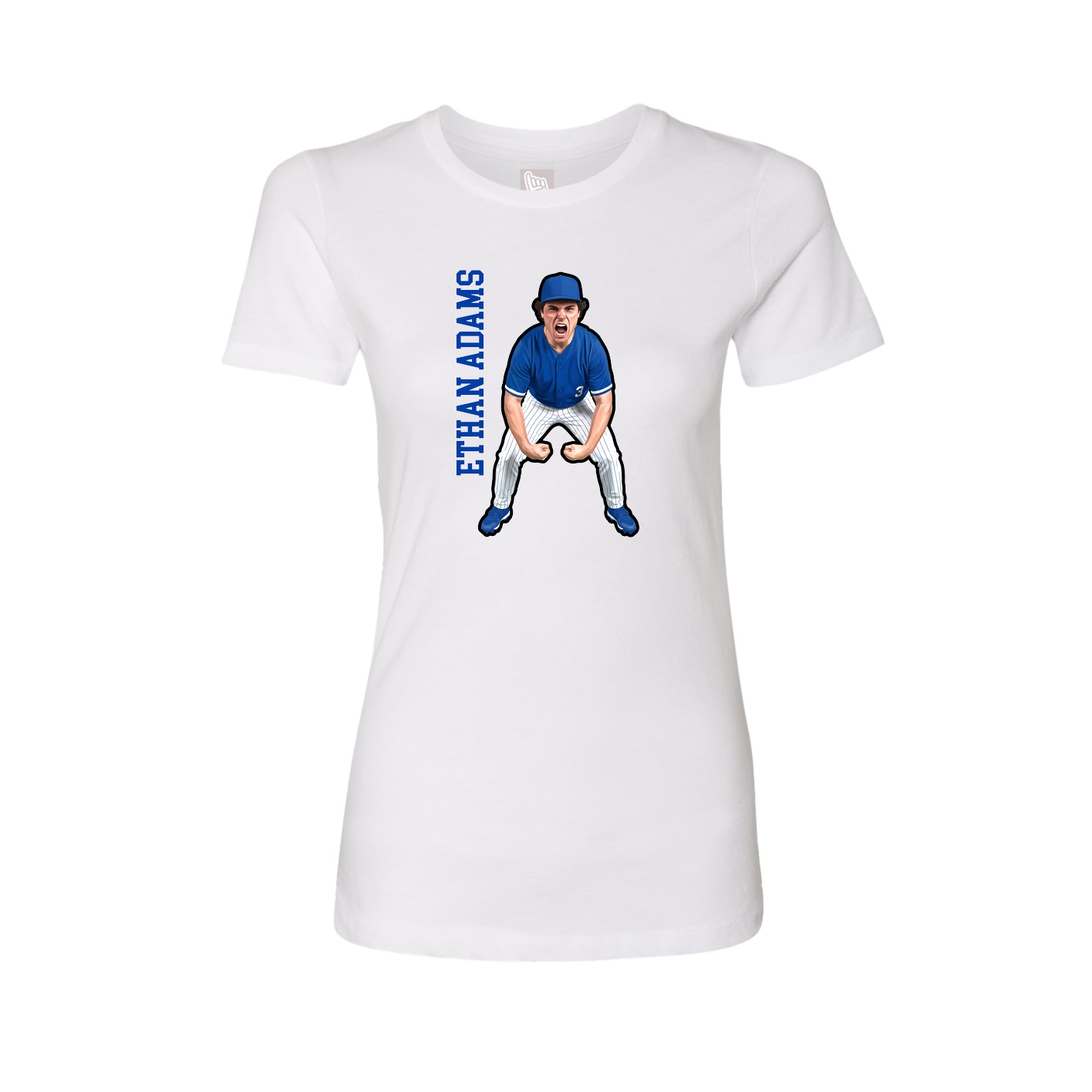 Fitted Women's Tee — Name Vertical in White