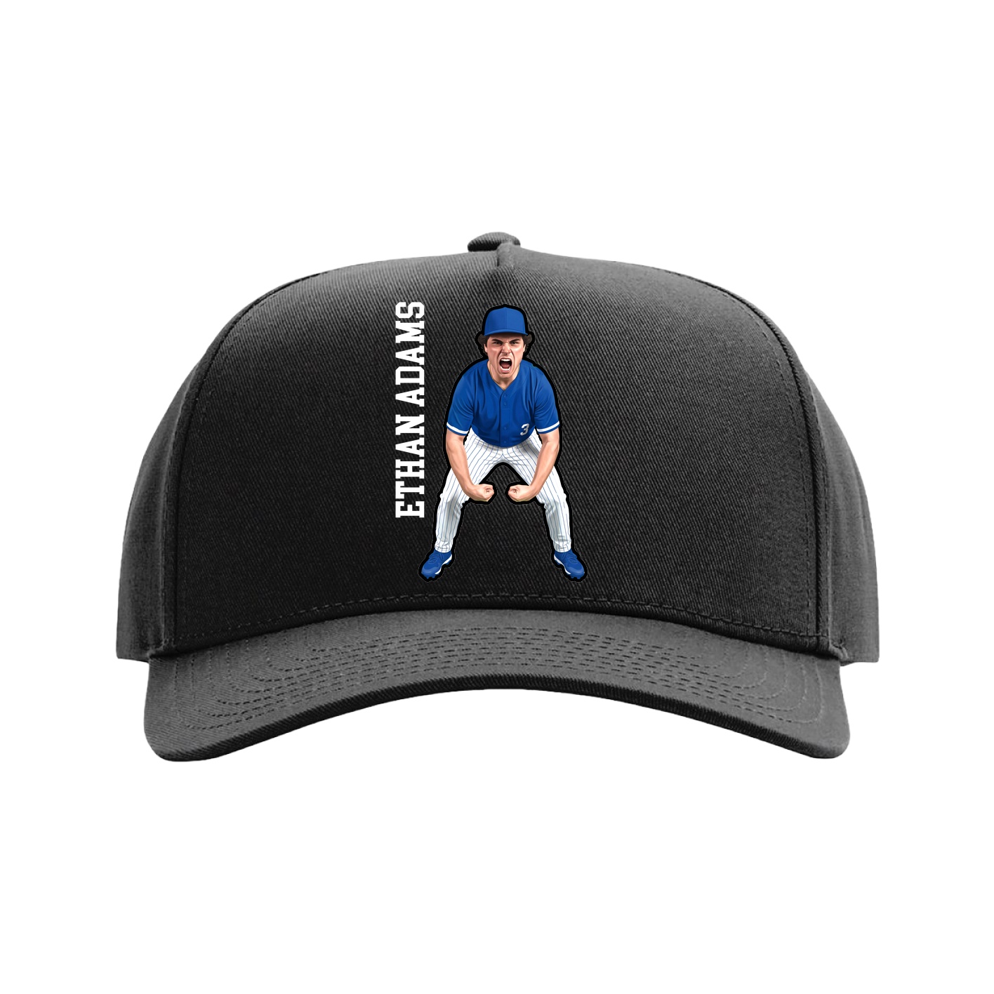 Full Fabric Five-Panel Champ Cap — Name Vertical in Black