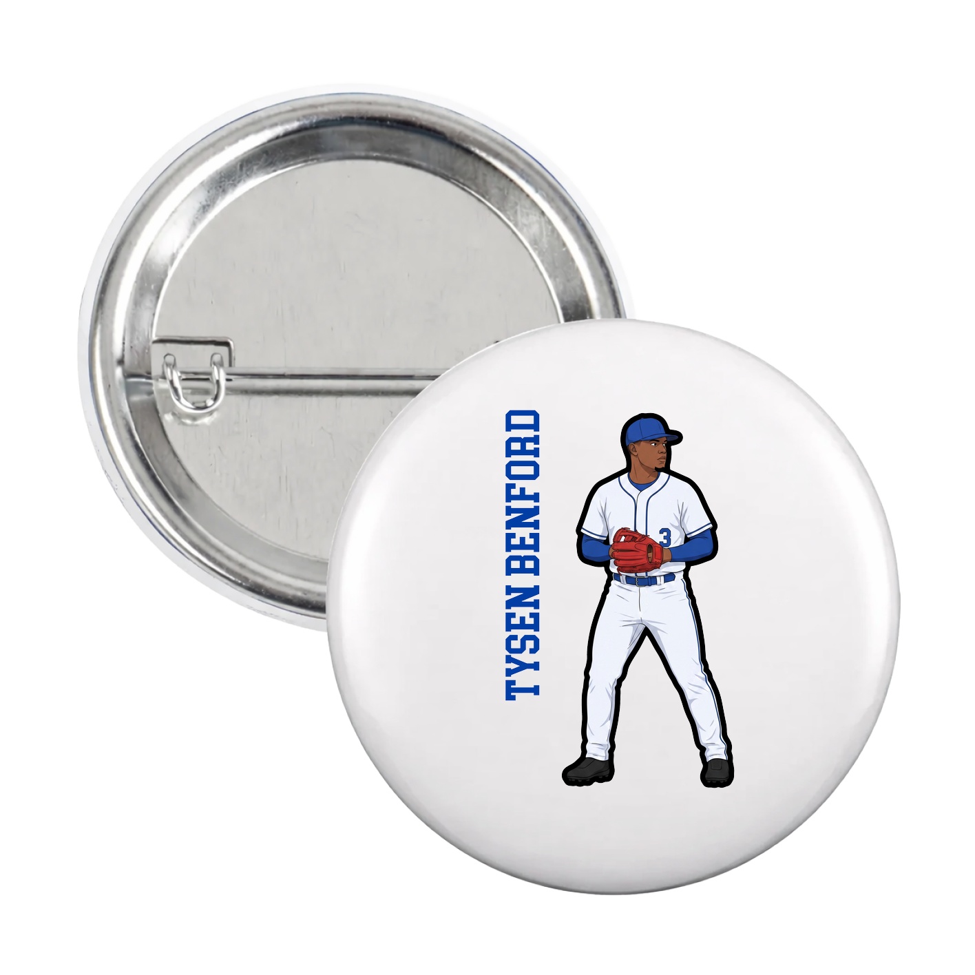 Game Day Button — Name Vertical in White