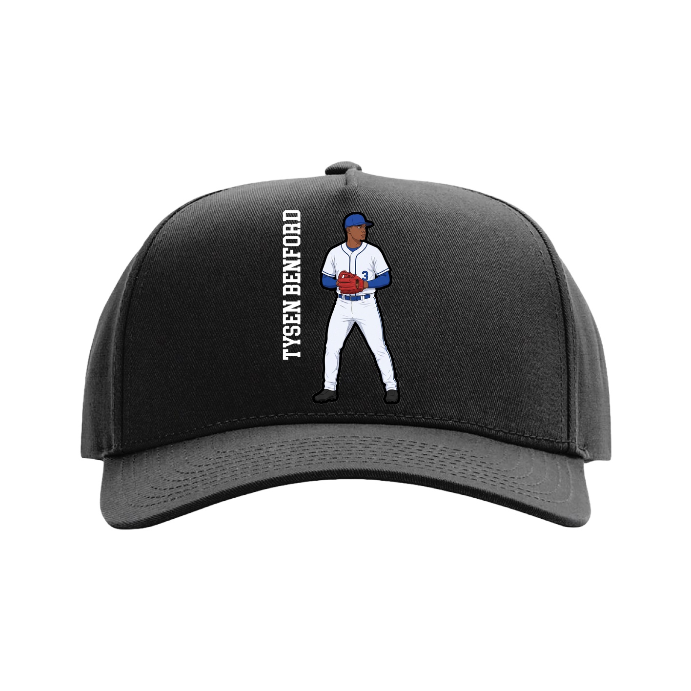 Full Fabric Five-Panel Champ Cap — Name Vertical in Black