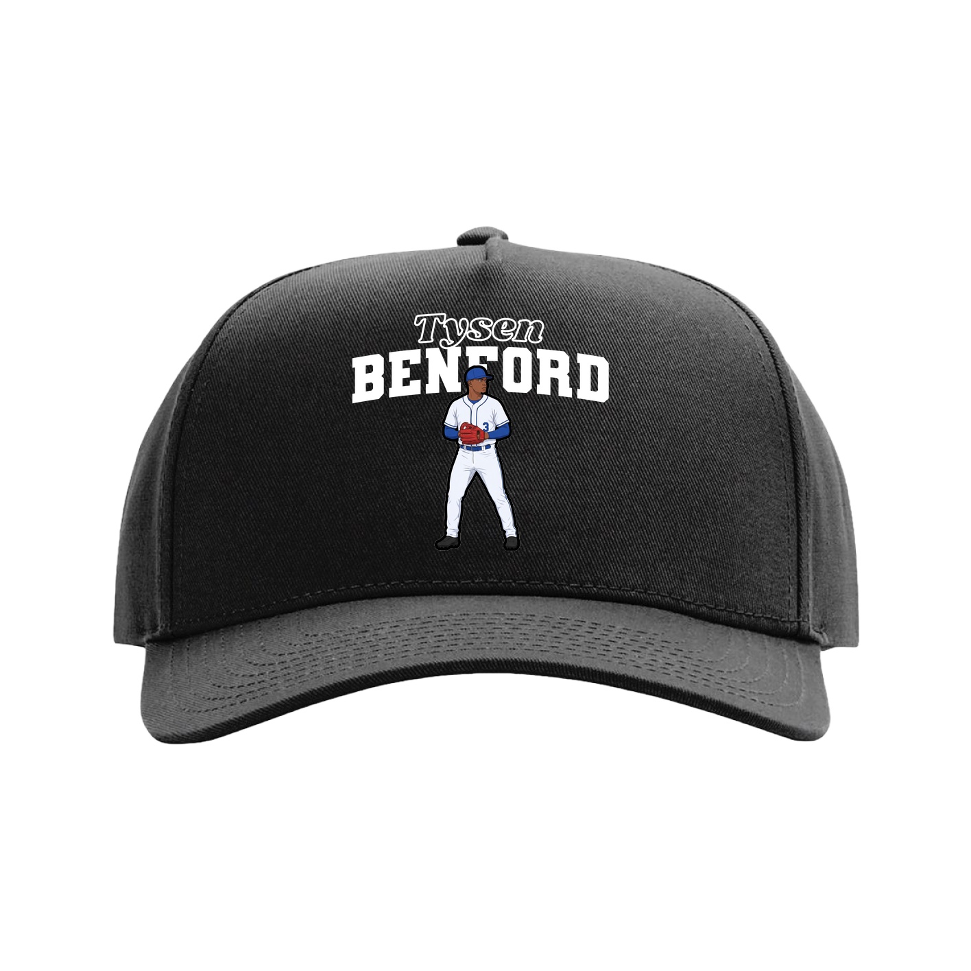 Full Fabric Five-Panel Champ Cap — Name Arch in Black