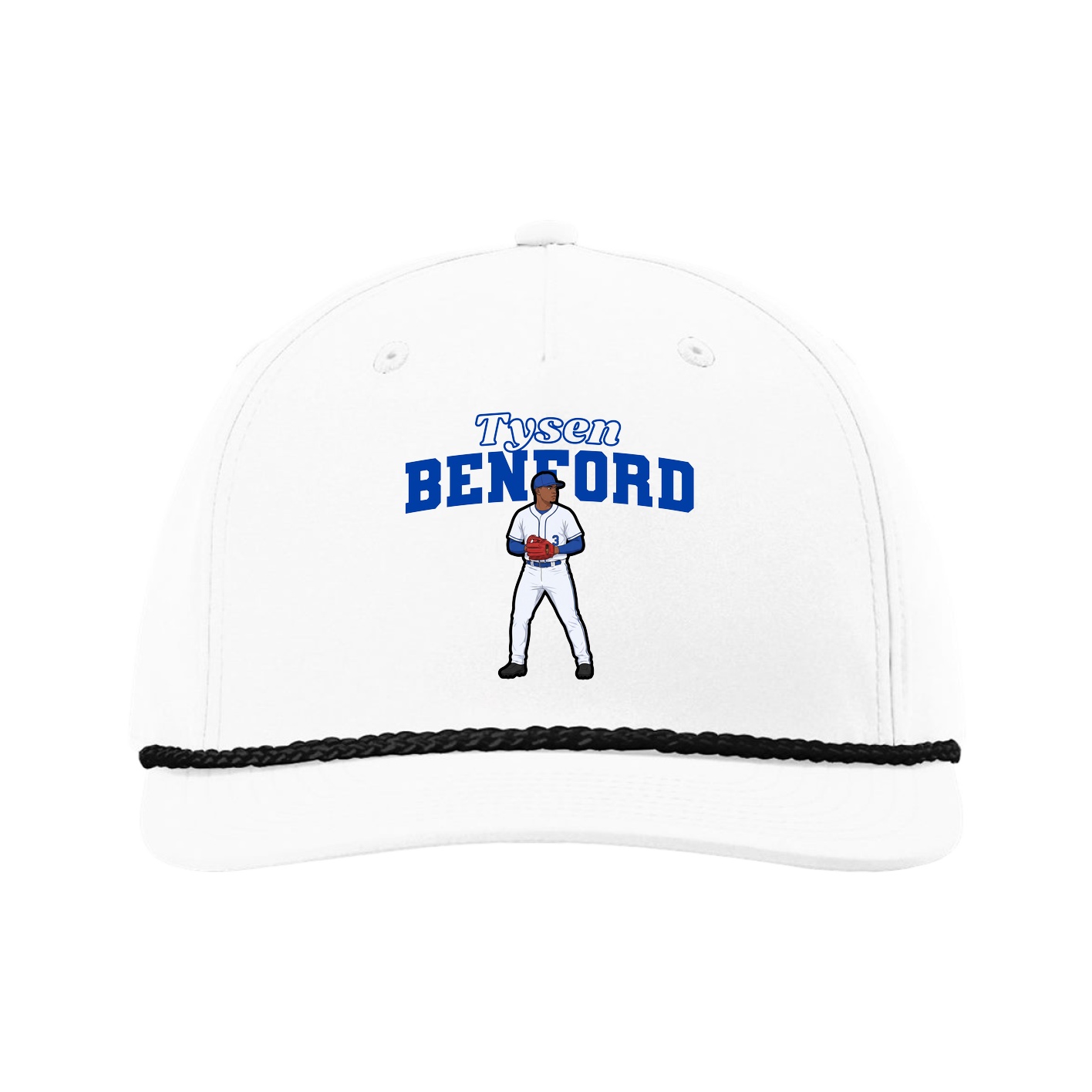 Five-Panel Classic Rope Cap — Name Arch in White