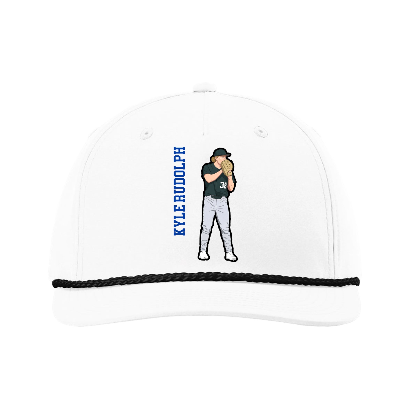 Five-Panel Classic Rope Cap — Name Vertical in White
