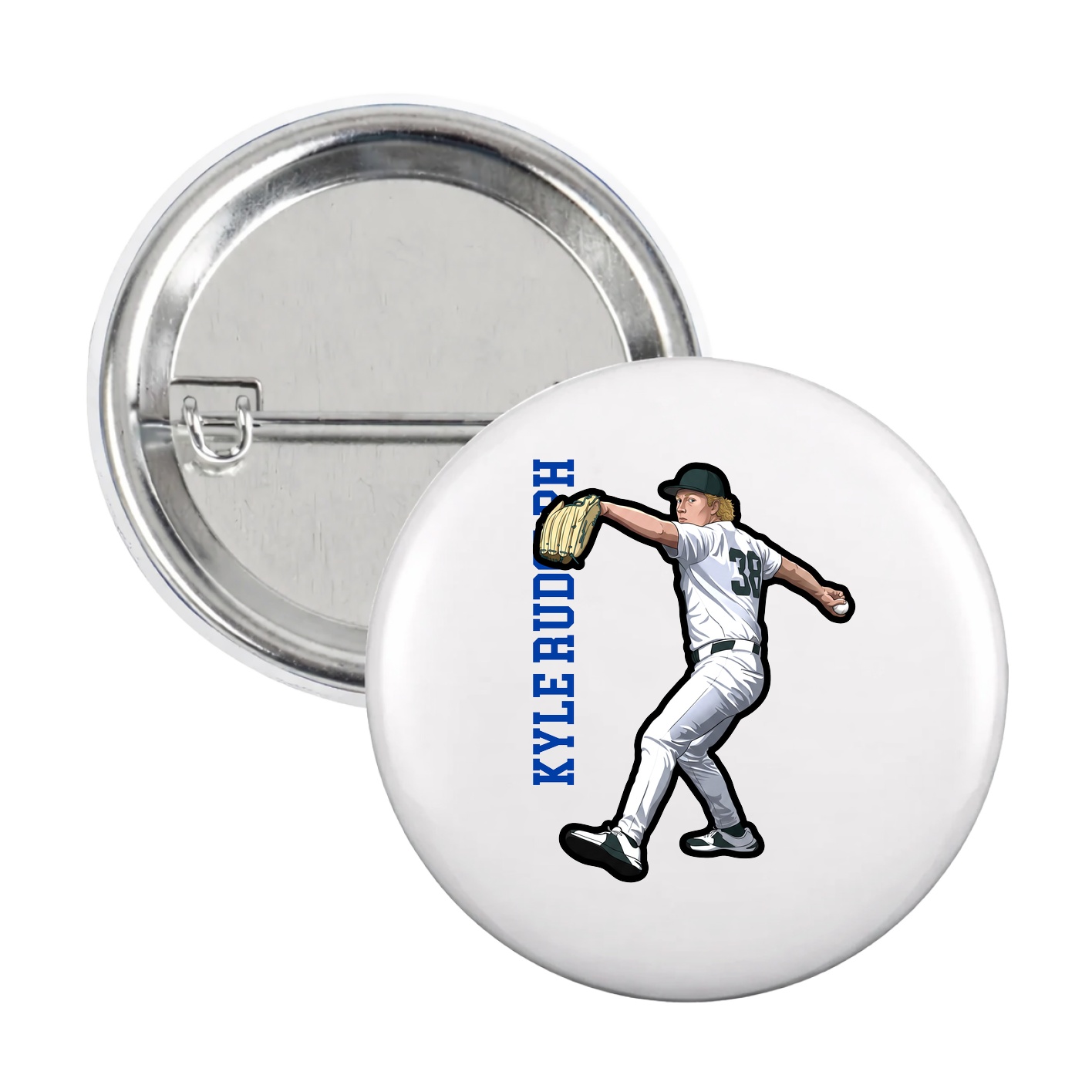 Game Day Button — Name Vertical in White