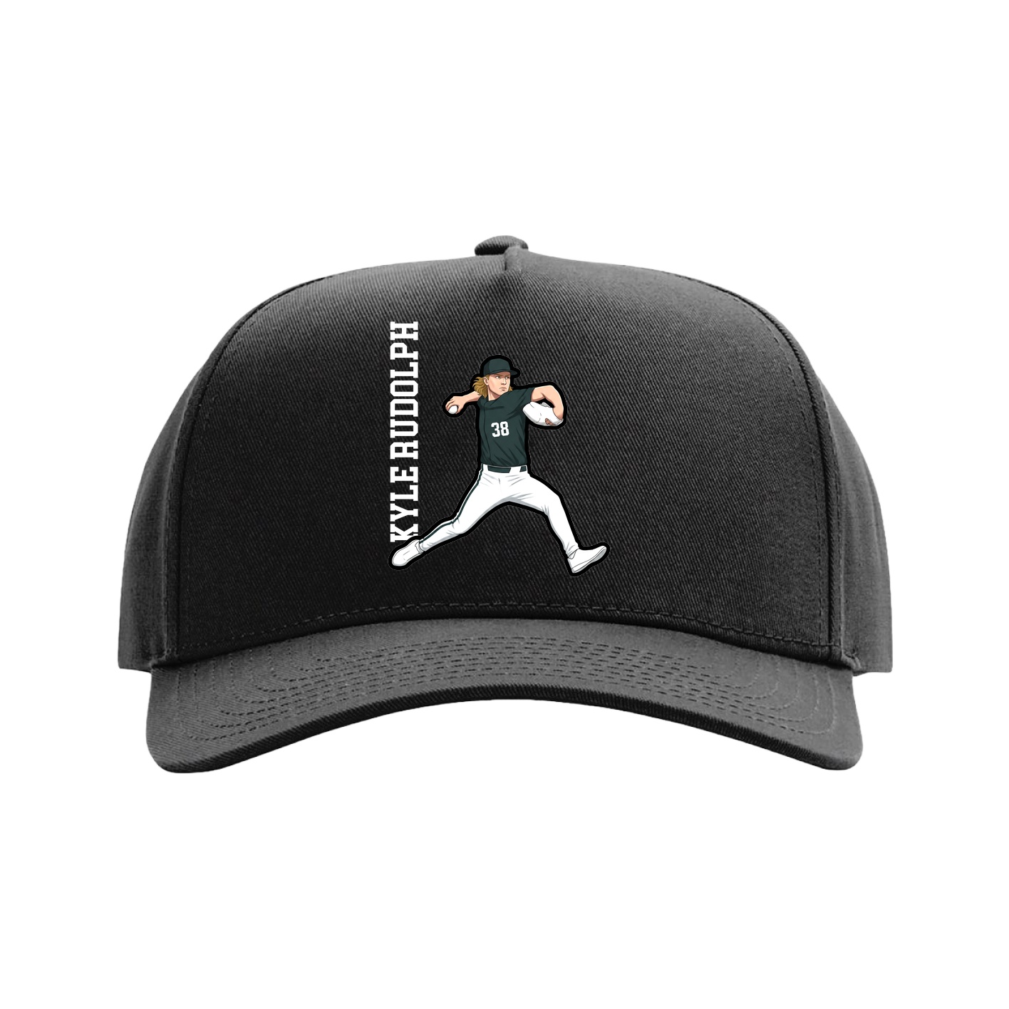 Full Fabric Five-Panel Champ Cap — Name Vertical in Black