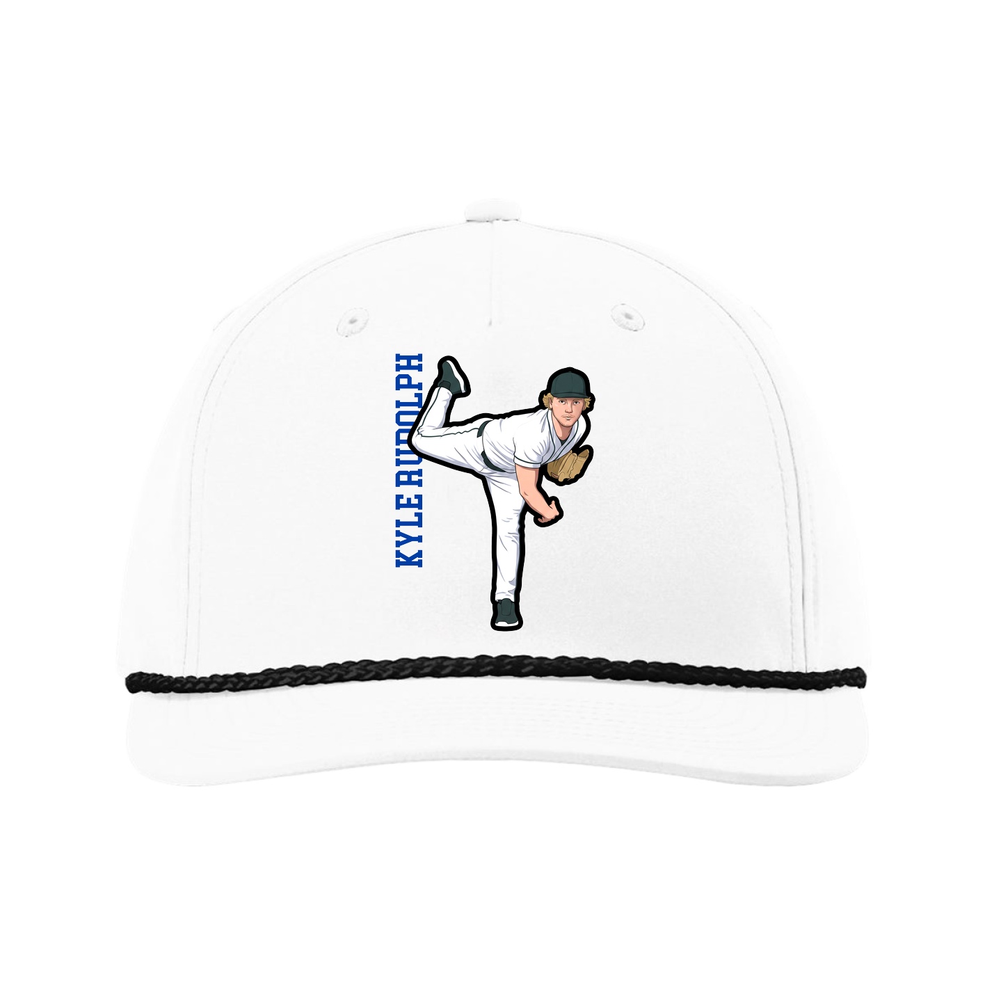Five-Panel Classic Rope Cap — Name Vertical in White
