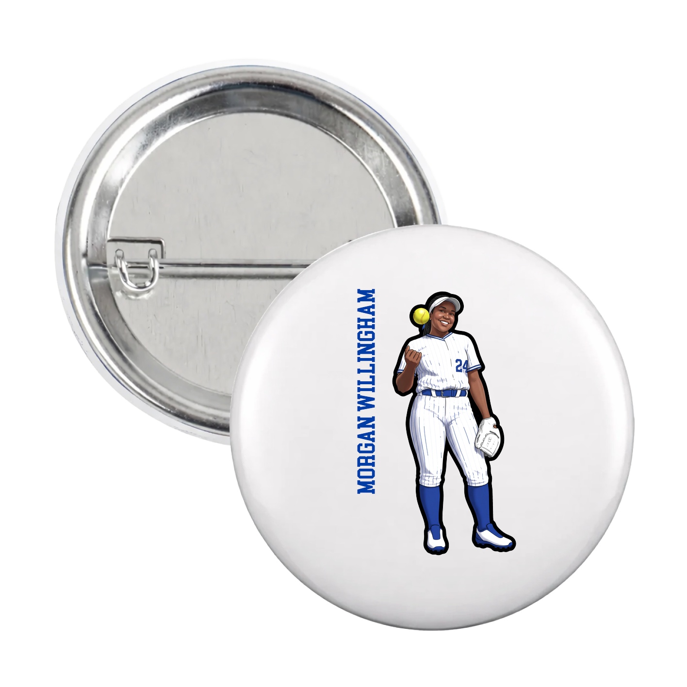 Game Day Button — Name Vertical in White