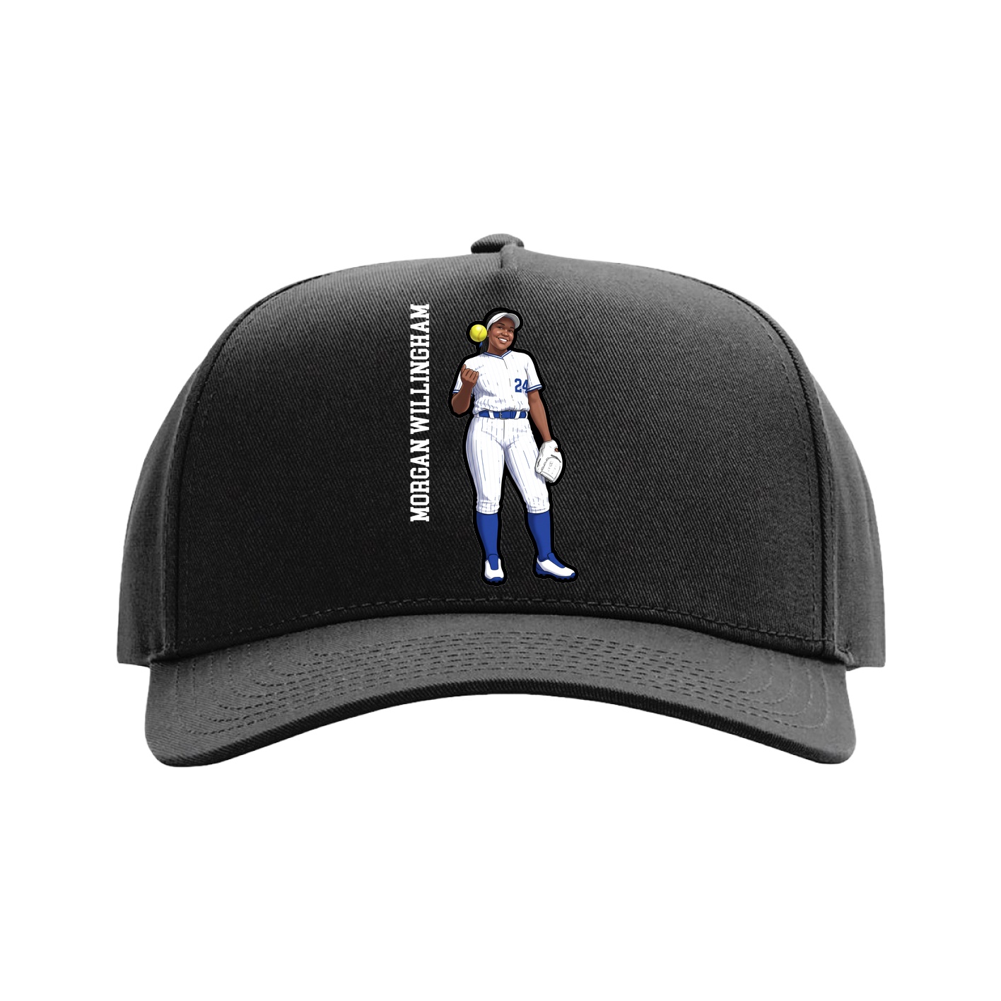 Full Fabric Five-Panel Champ Cap — Name Vertical in Black