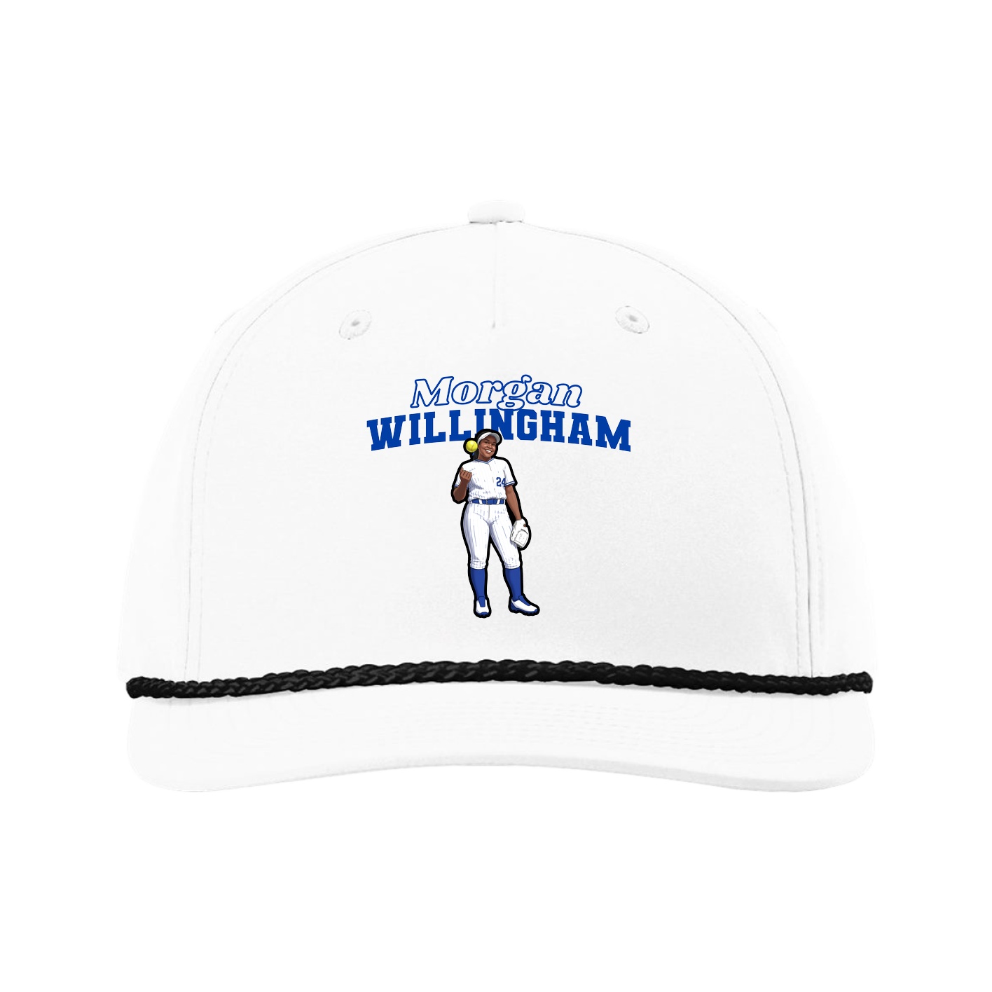Five-Panel Classic Rope Cap — Name Arch in White
