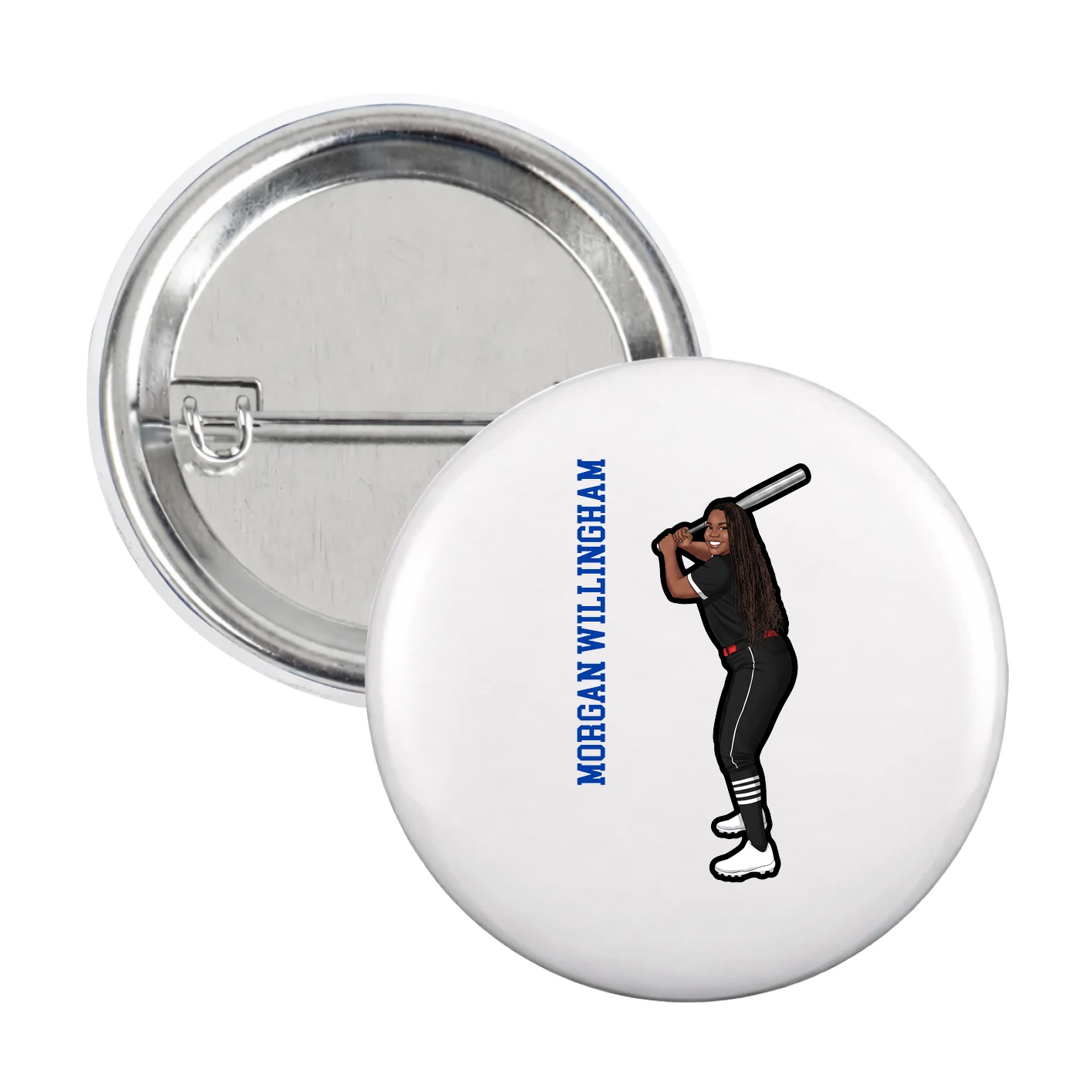 Game Day Button — Name Vertical in White
