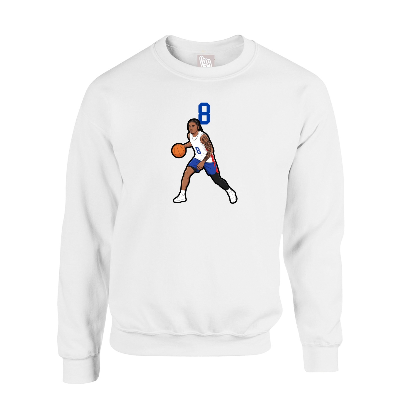 Fleece Crew — Number Top in White