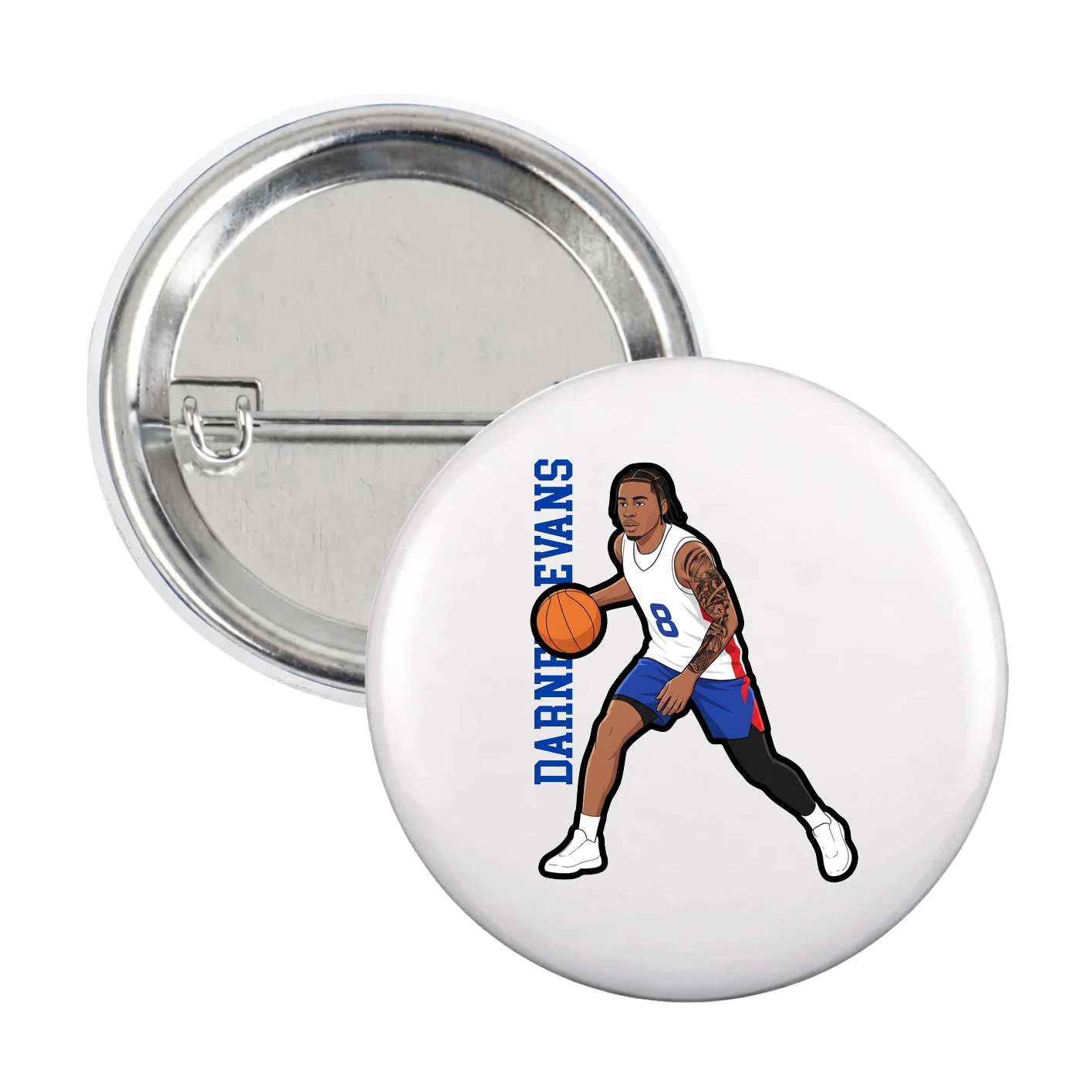 Game Day Button — Name Vertical in White