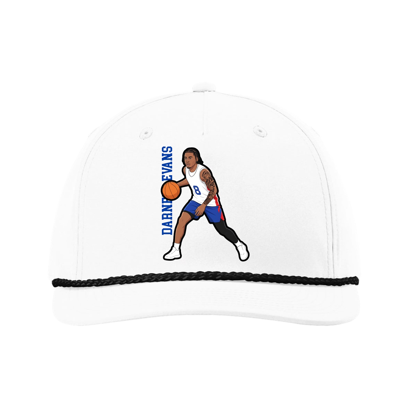 Five-Panel Classic Rope Cap — Name Vertical in White