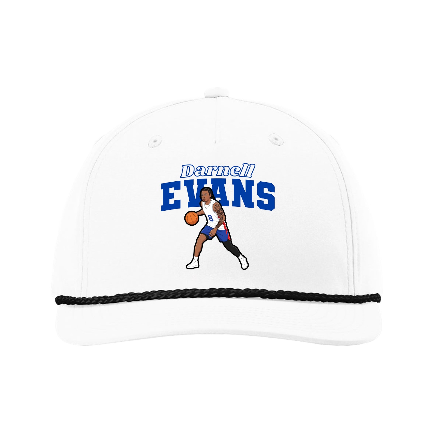 Five-Panel Classic Rope Cap — Name Arch in White