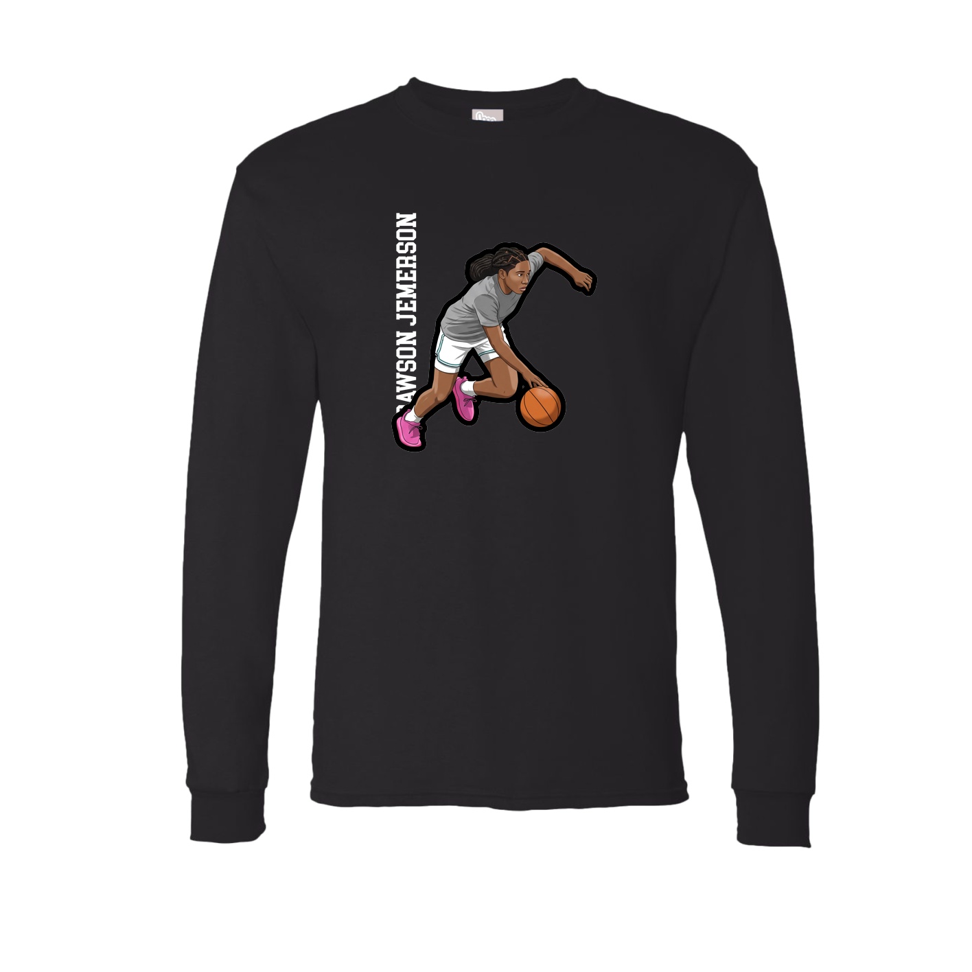 Long Sleeve Tee — Name Vertical in Black