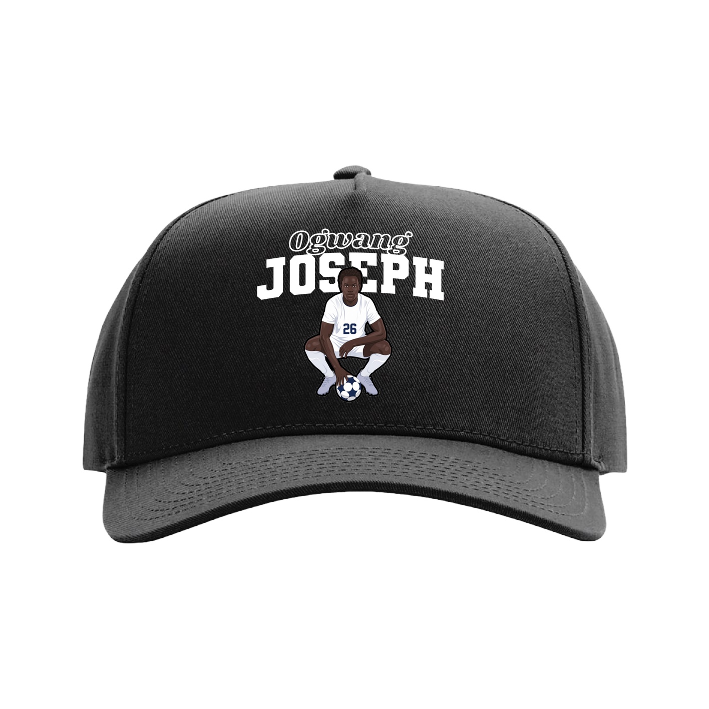 Full Fabric Five-Panel Champ Cap — Name Arch in Black