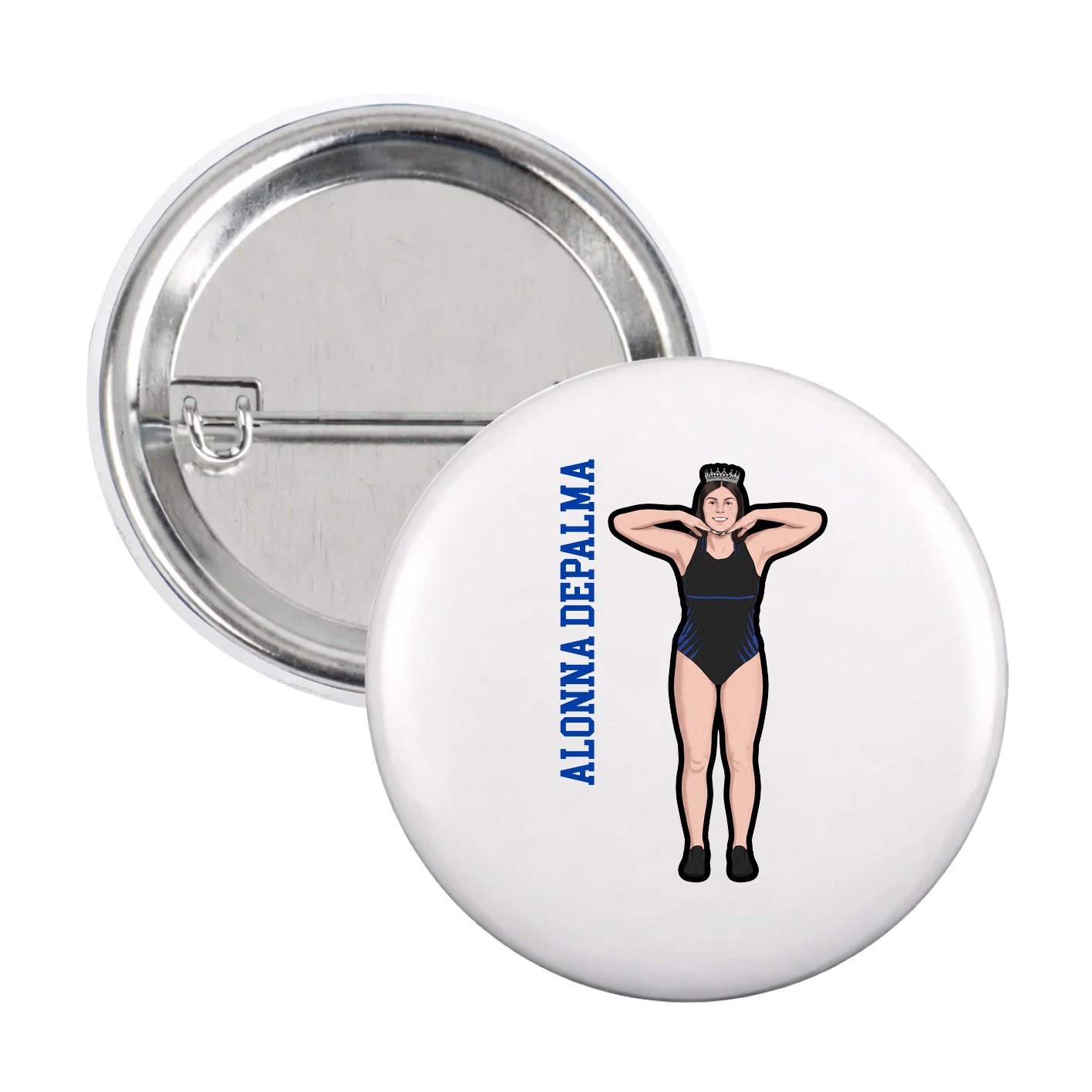 Game Day Button — Name Vertical in White