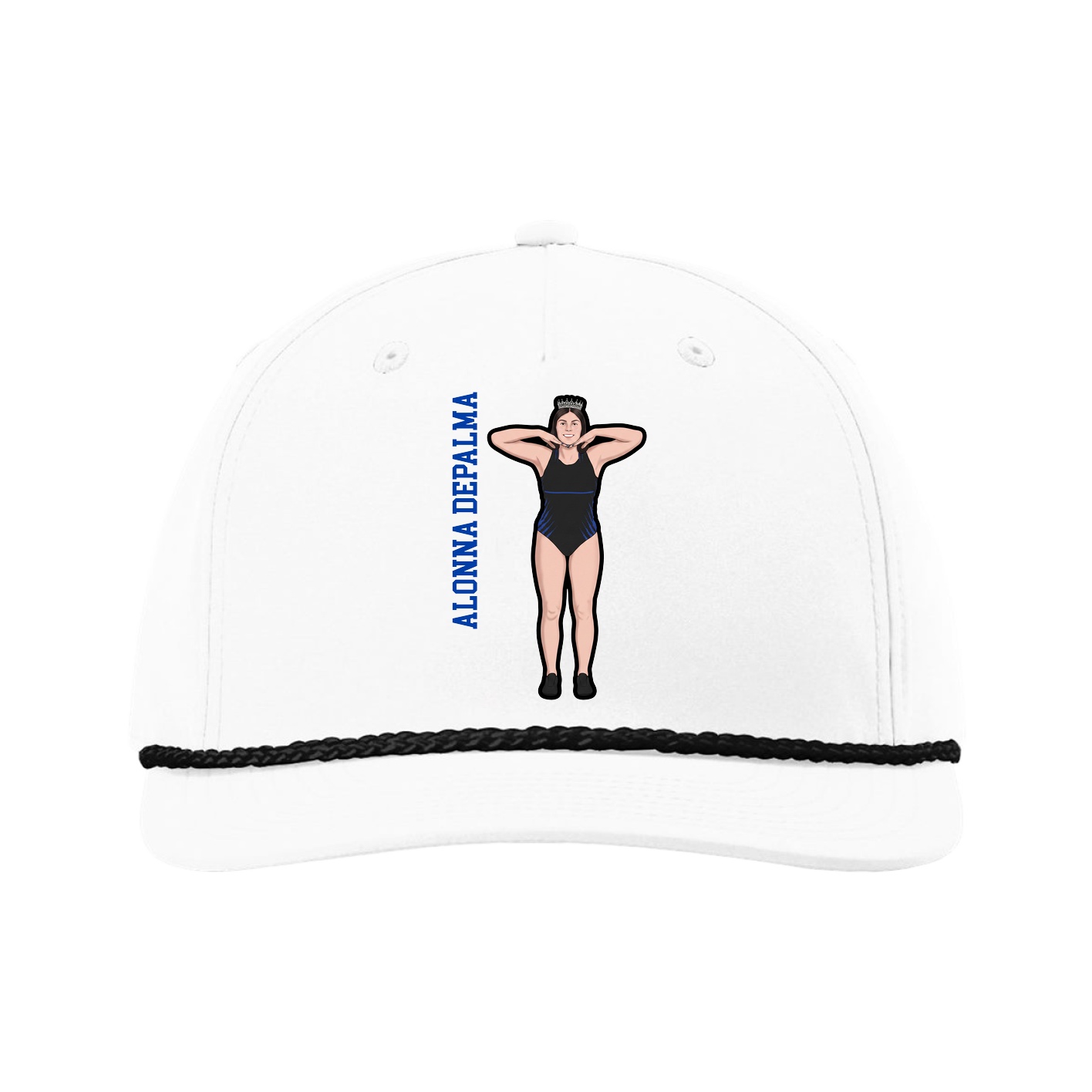 Five-Panel Classic Rope Cap — Name Vertical in White