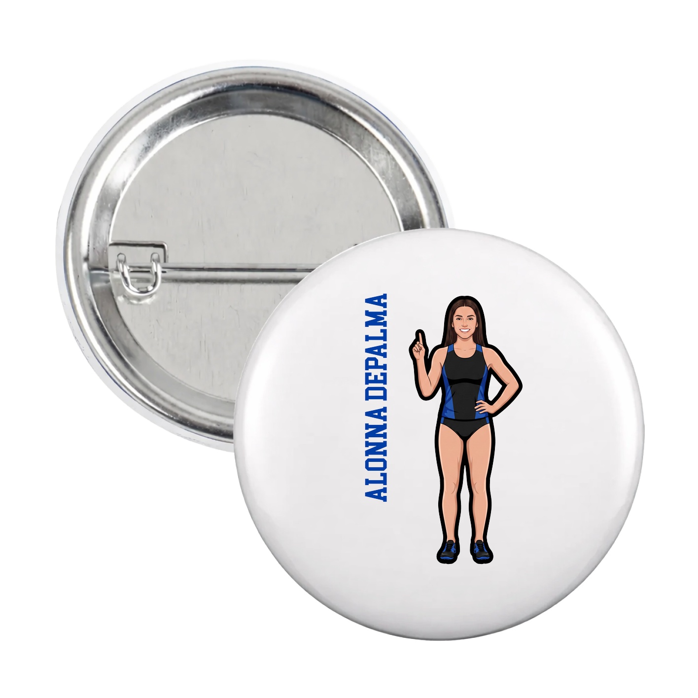 Game Day Button — Name Vertical in White
